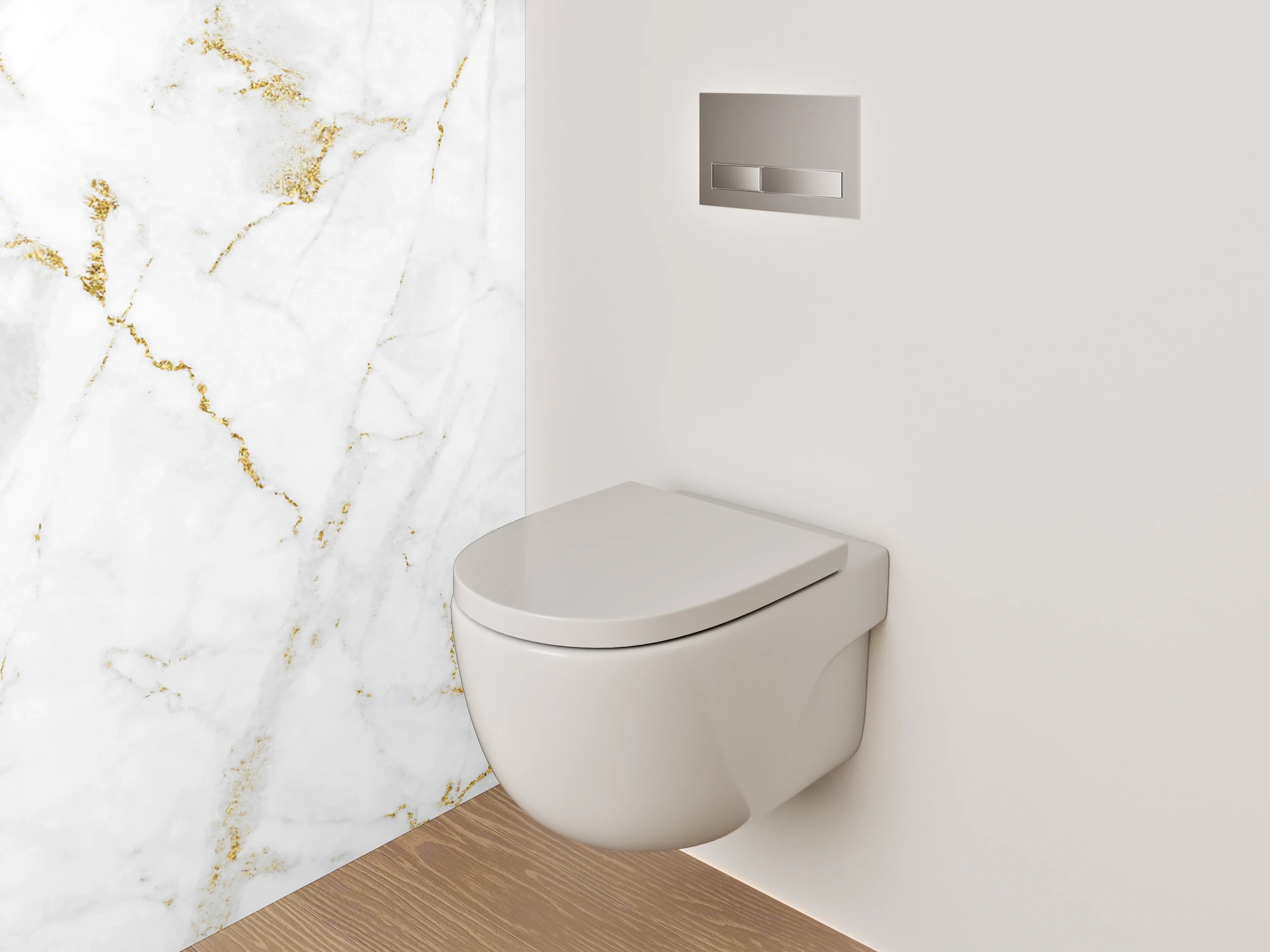 WC-Rückwand - Eleganter weiß-goldener Marmor-Look