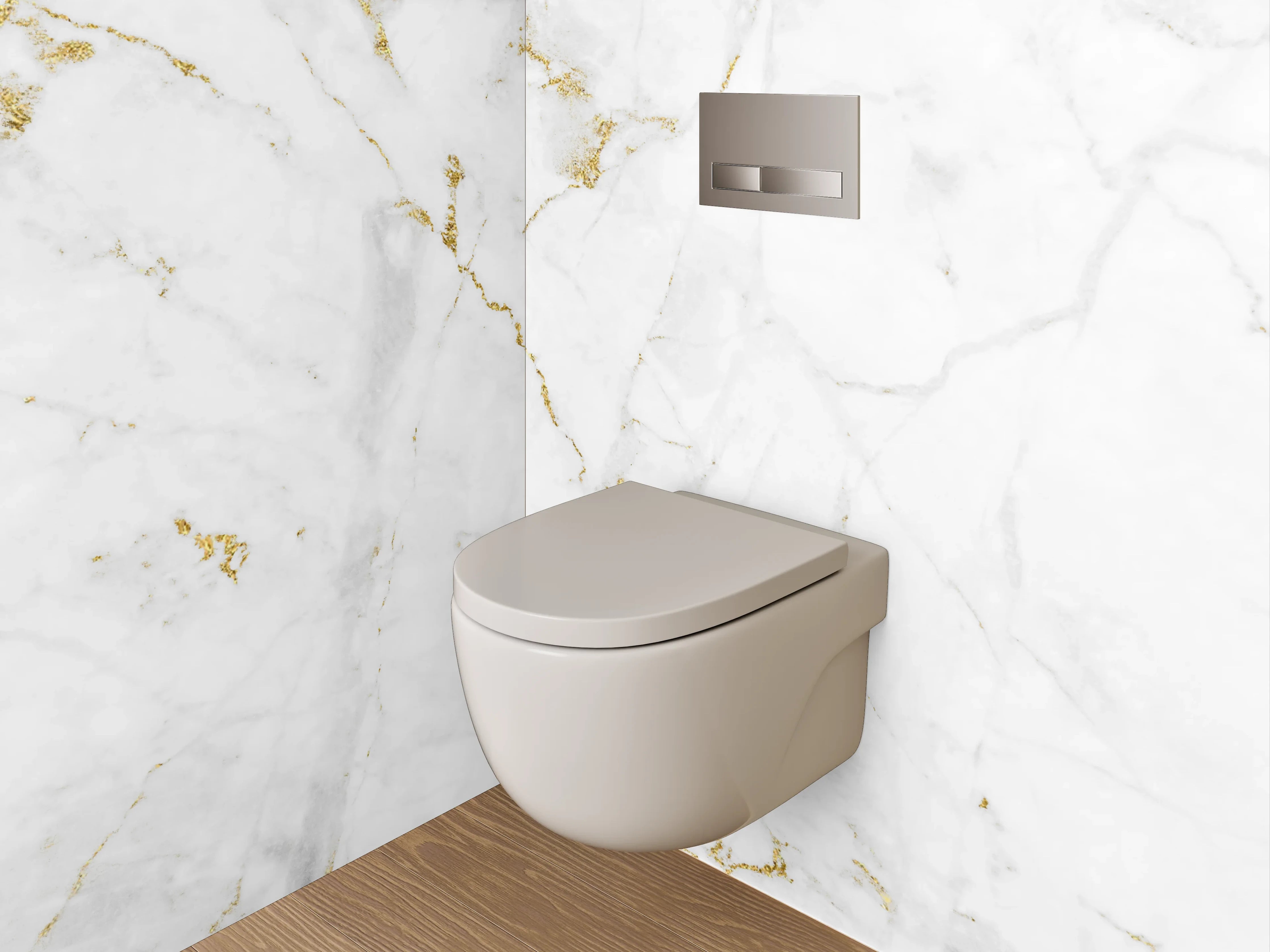 WC-Rückwand - Eleganter weiß-goldener Marmor-Look