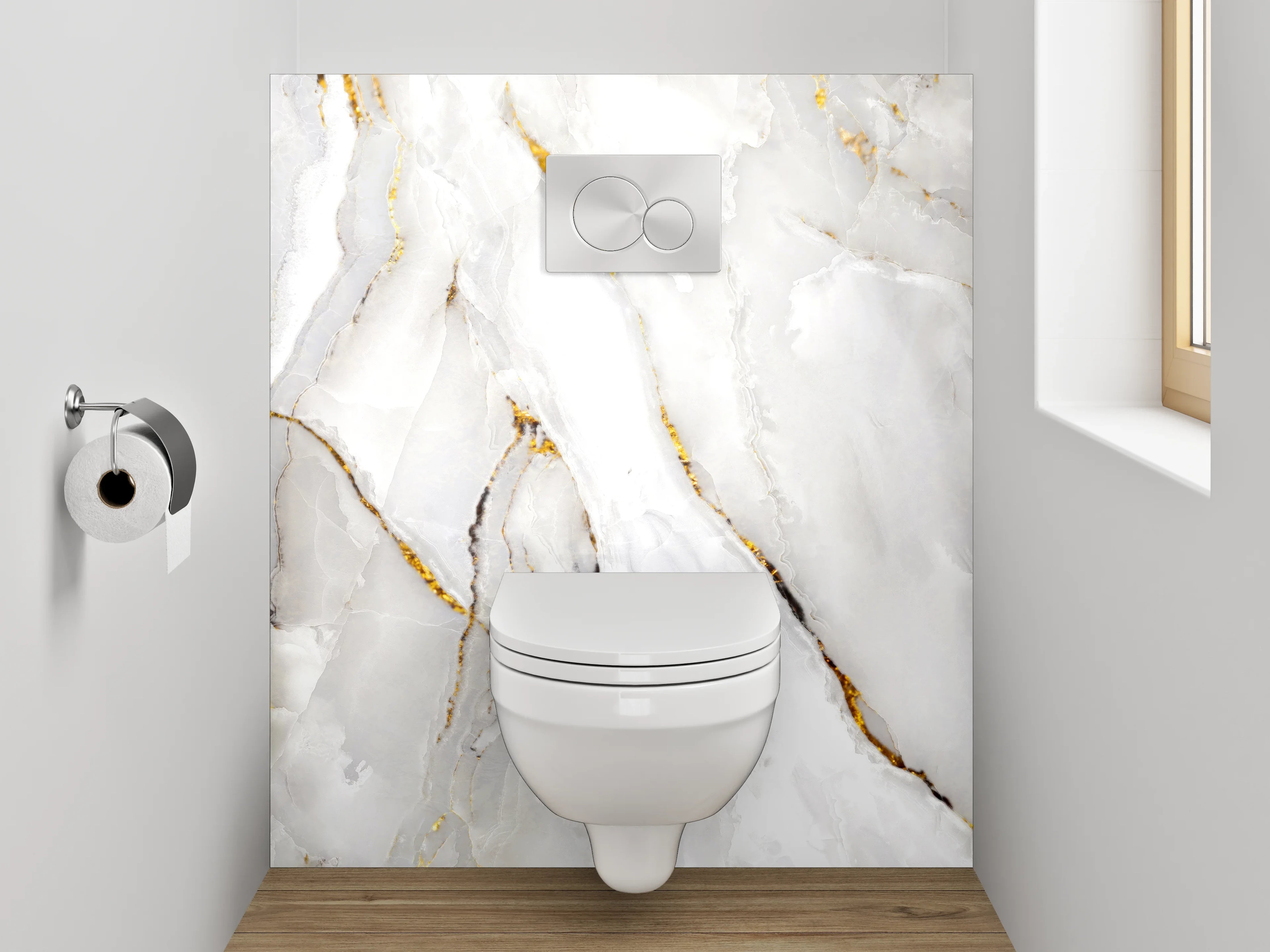 WC-Rückwand - Eleganter weiß-grauer Marmor-Look