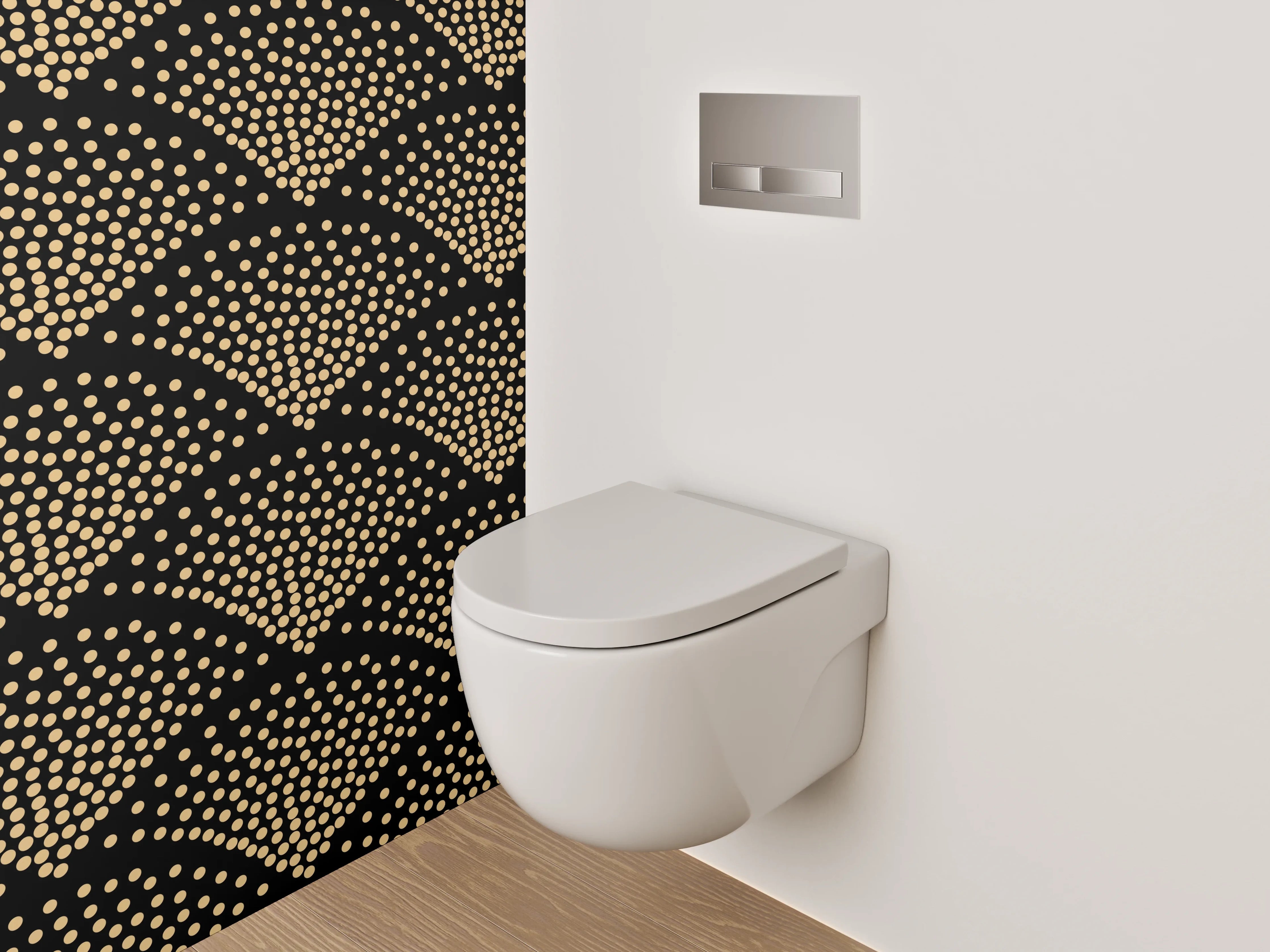 WC-Rückwand - Elegantes Art-Déco Fischschuppen-Muster Gold Schwarz