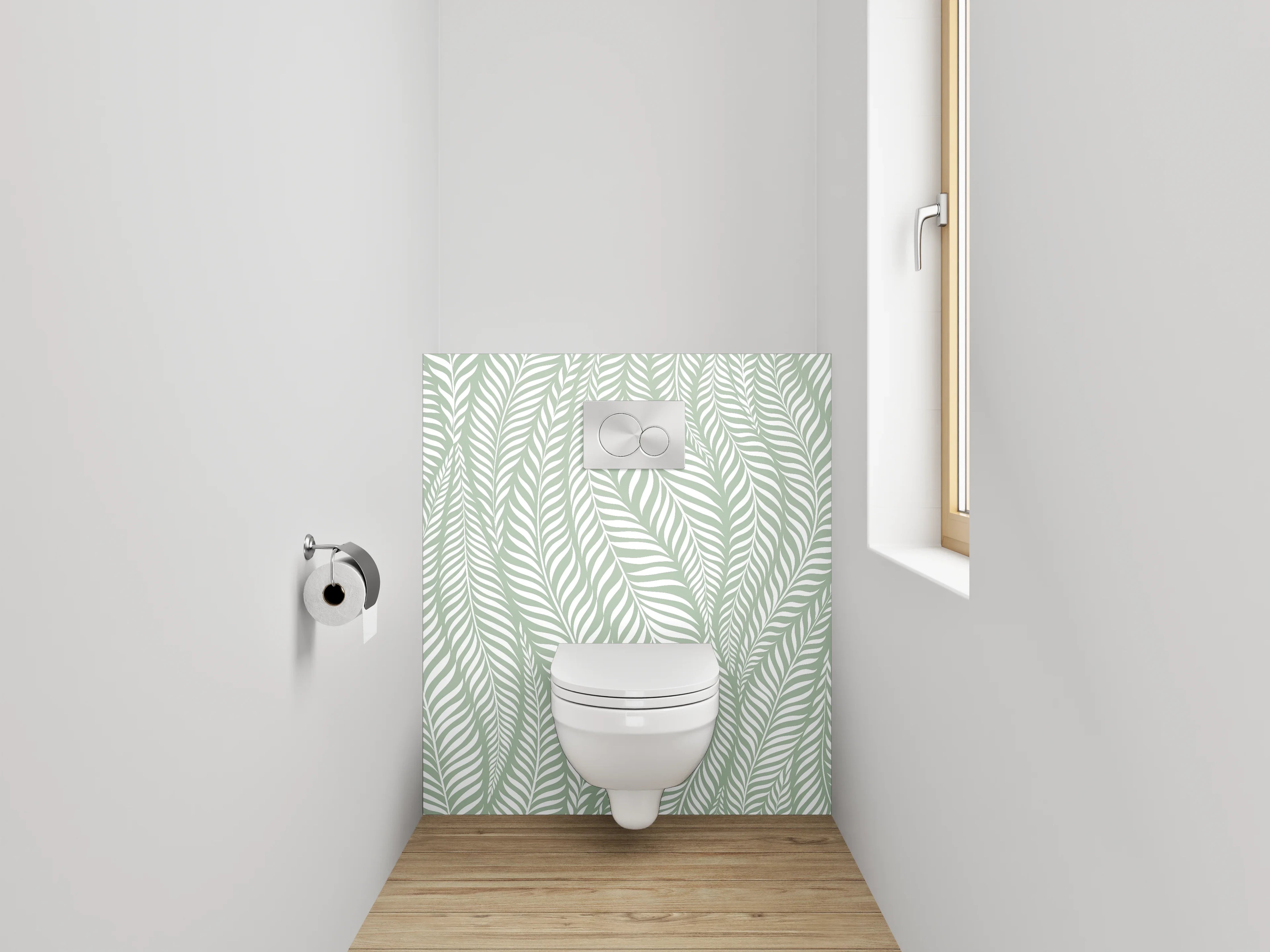 WC-Rückwand - Elegantes Blätter-Muster in Grün-Weiß