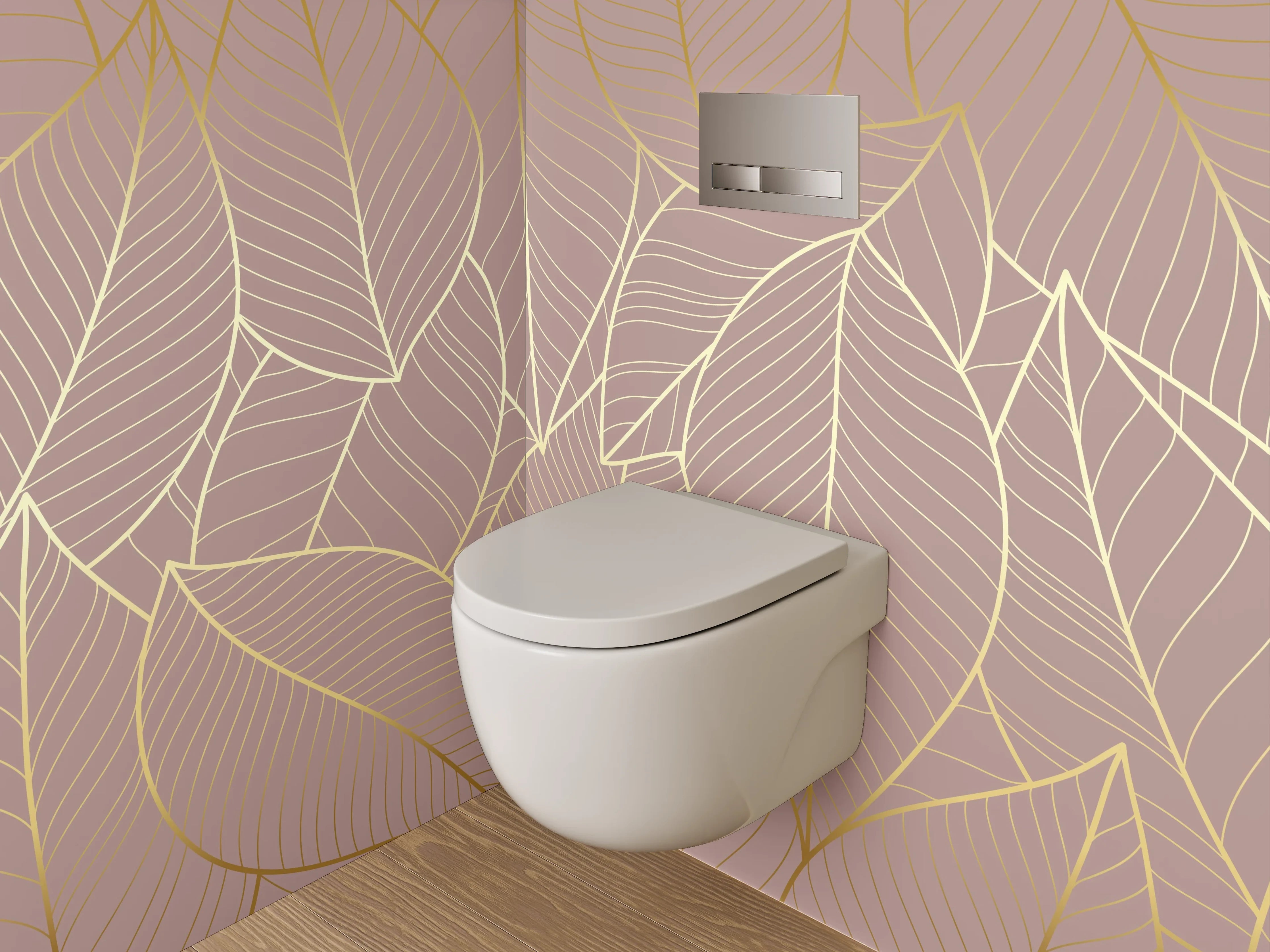 WC-Rückwand - Elegantes Blatt-Design Gold auf Nude