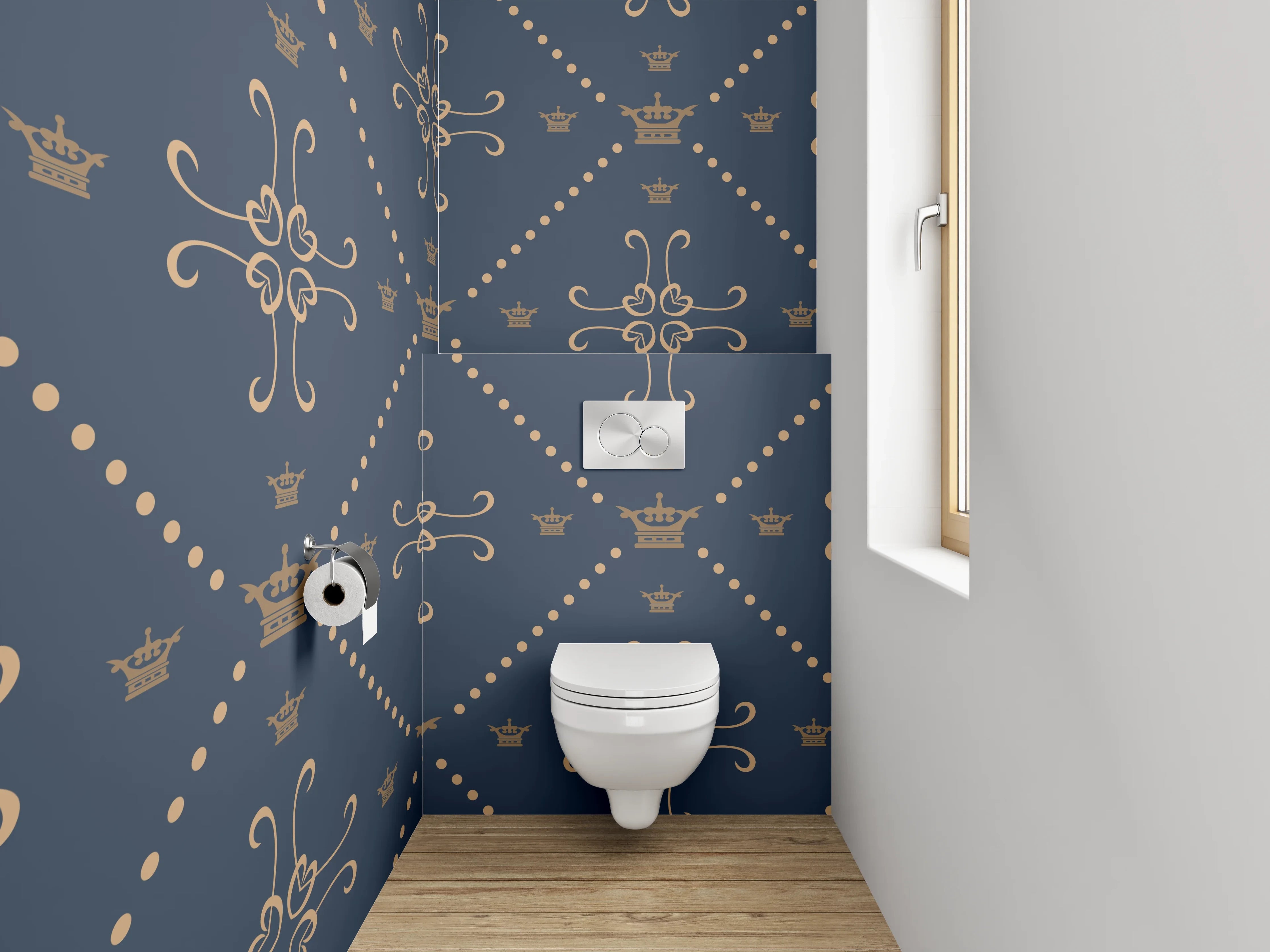 WC-Rückwand - Elegantes Blütenmuster auf Dunkelblau