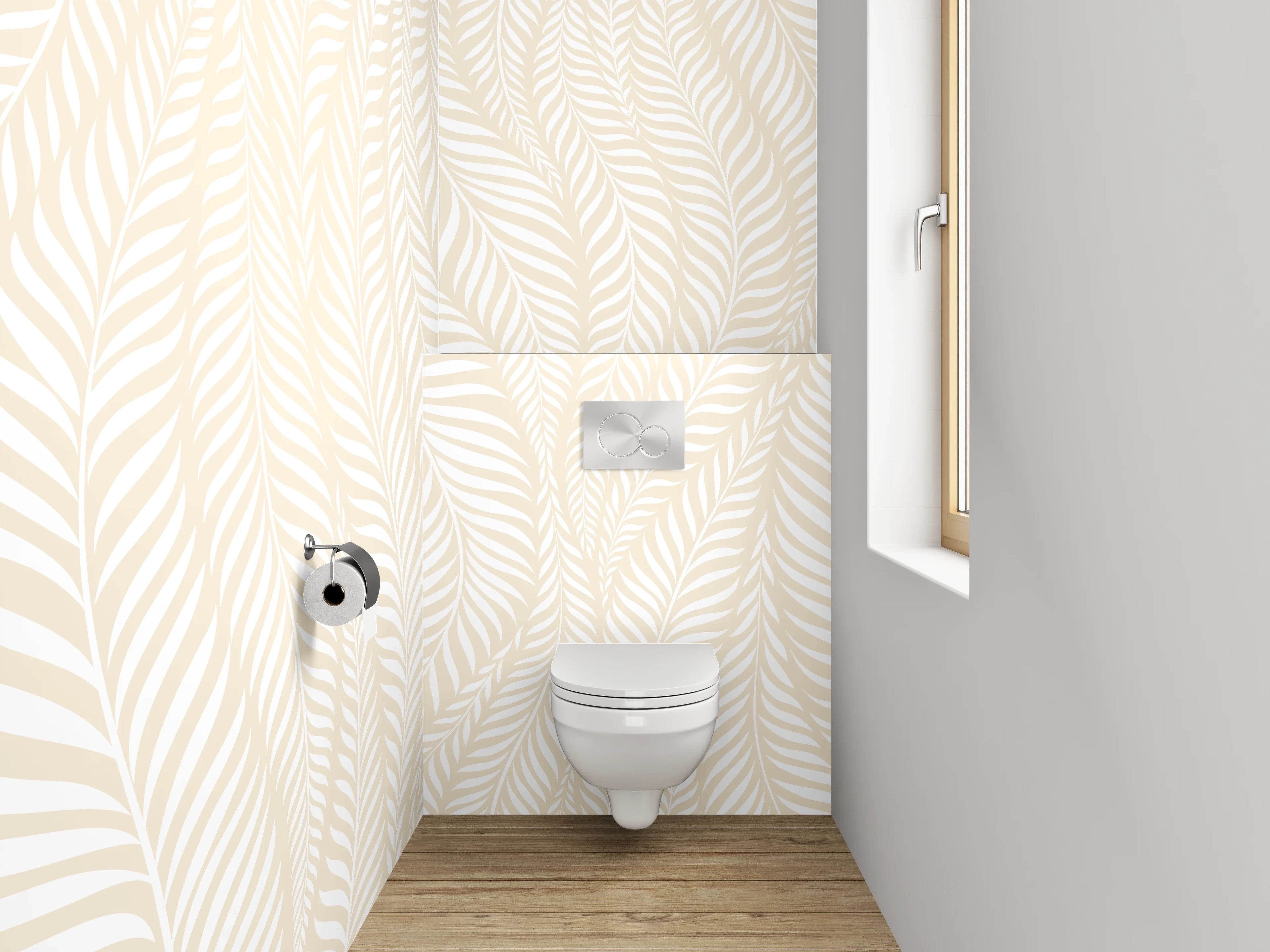 WC-Rückwand - Elegantes Creme-Blattmuster Vliestapete