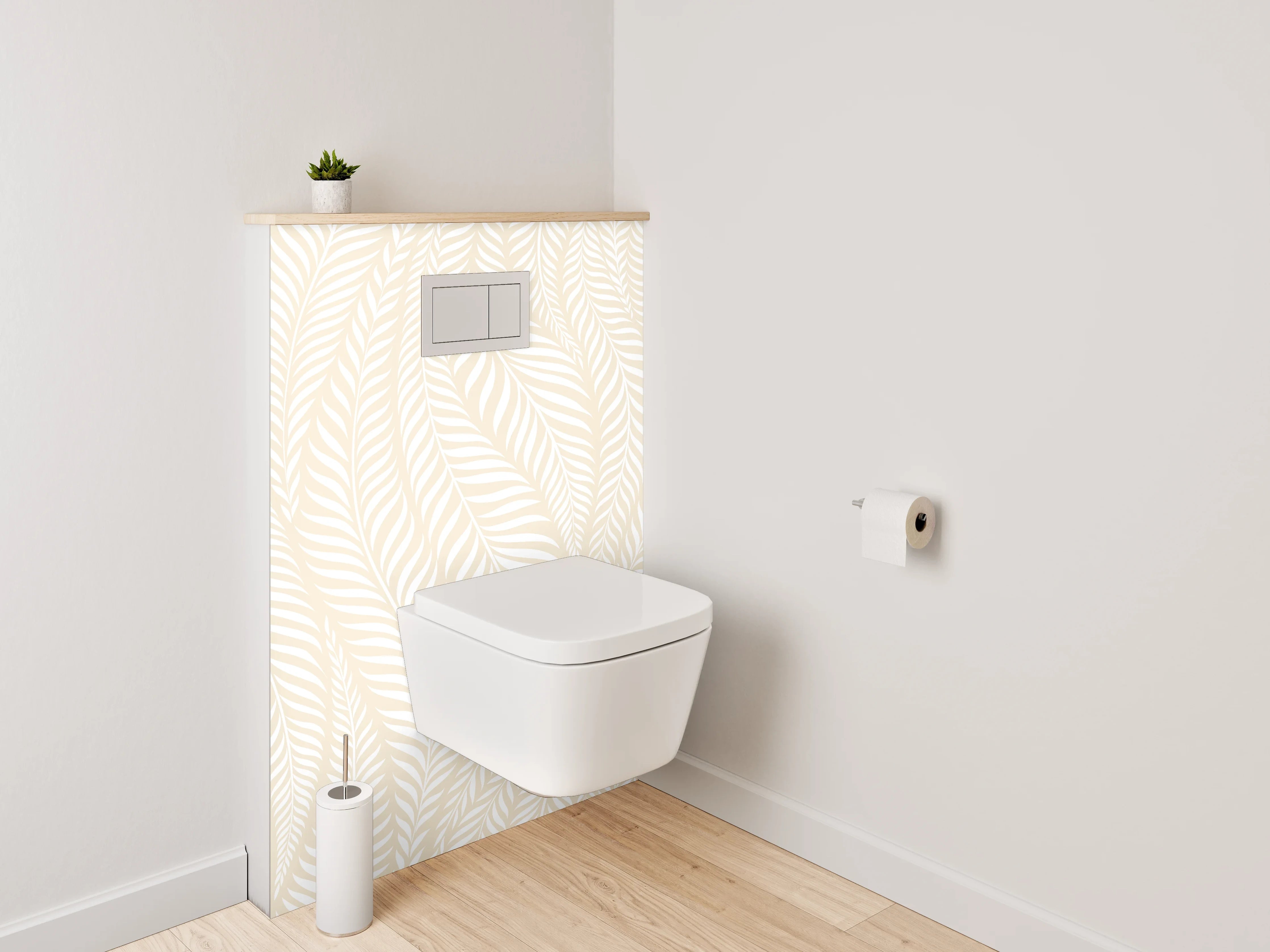 WC-Rückwand - Elegantes Creme-Blattmuster Vliestapete