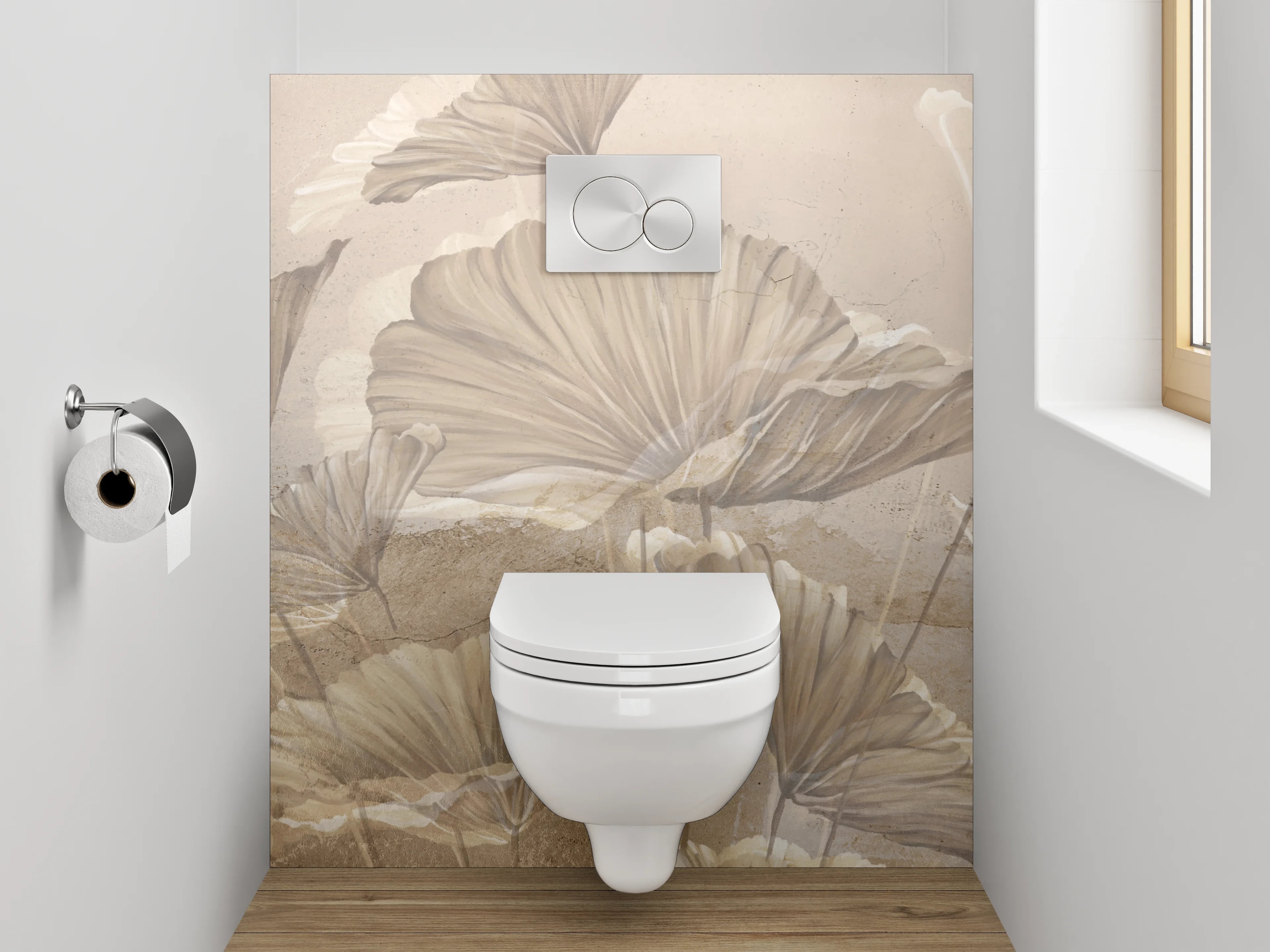WC-Rückwand - Elegantes Ginkgo-Blatt Aquarell Beige