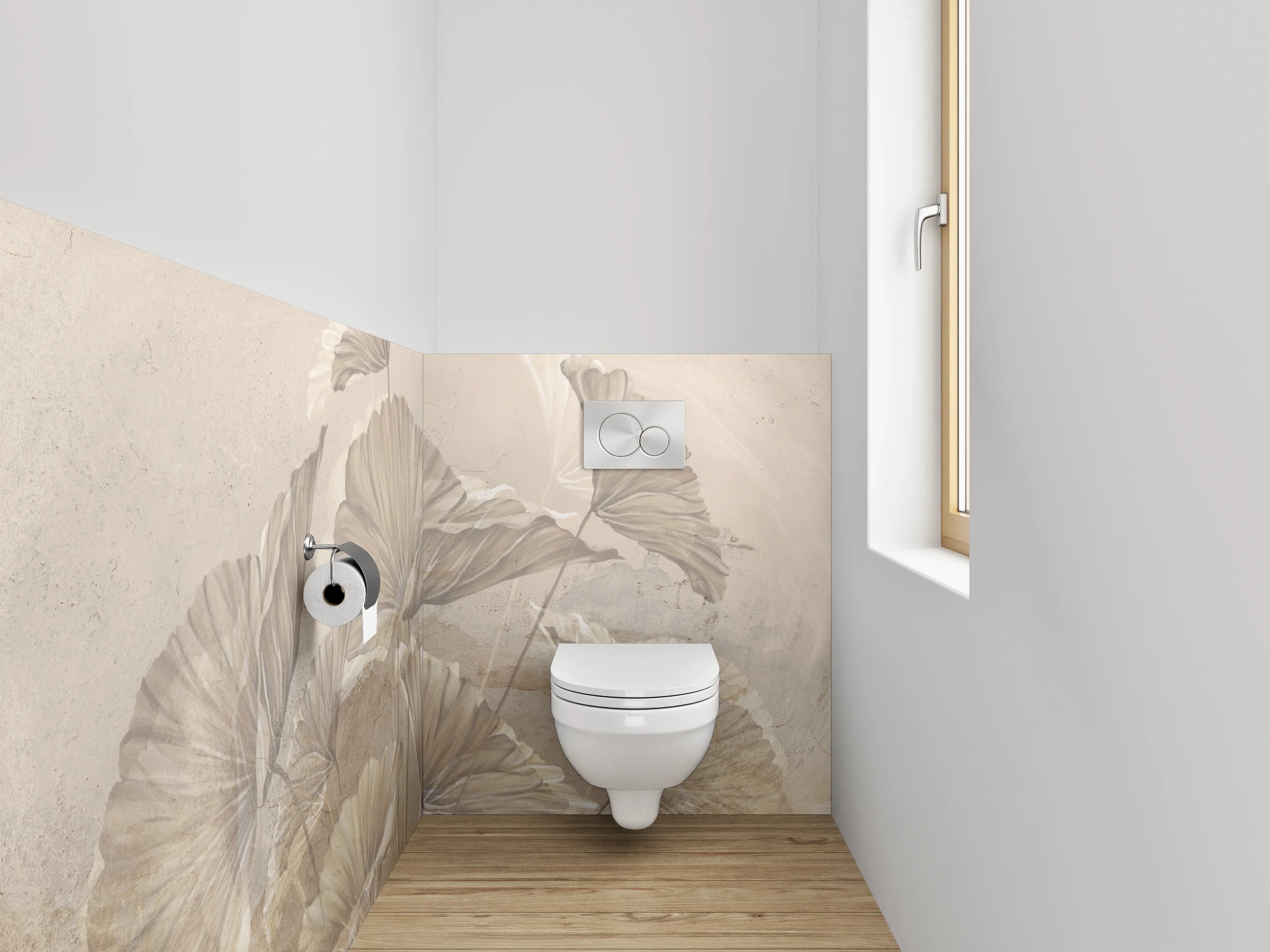 WC-Rückwand - Elegantes Ginkgo-Blatt Aquarell Beige