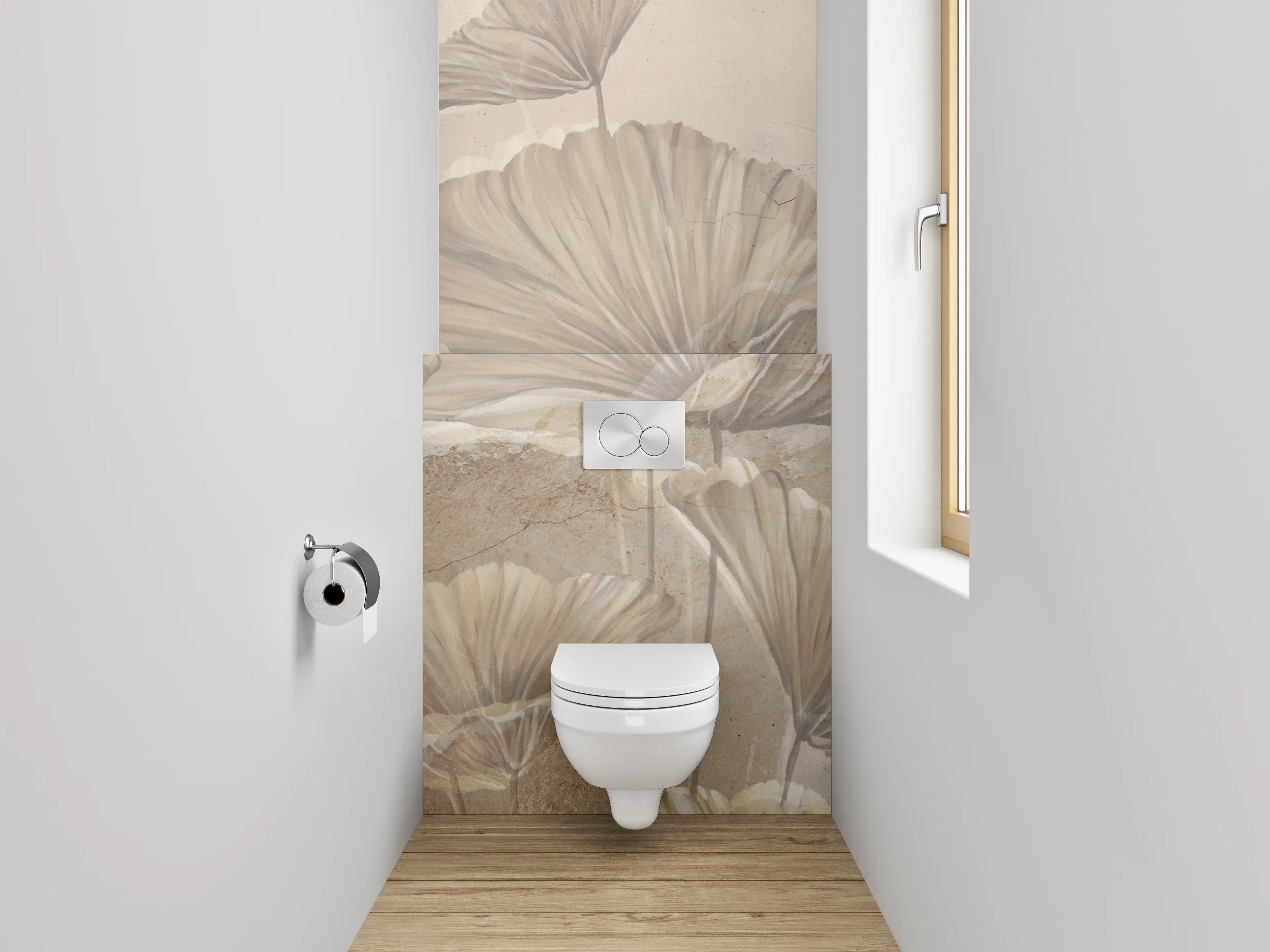 WC-Rückwand - Elegantes Ginkgo-Blatt Aquarell Beige