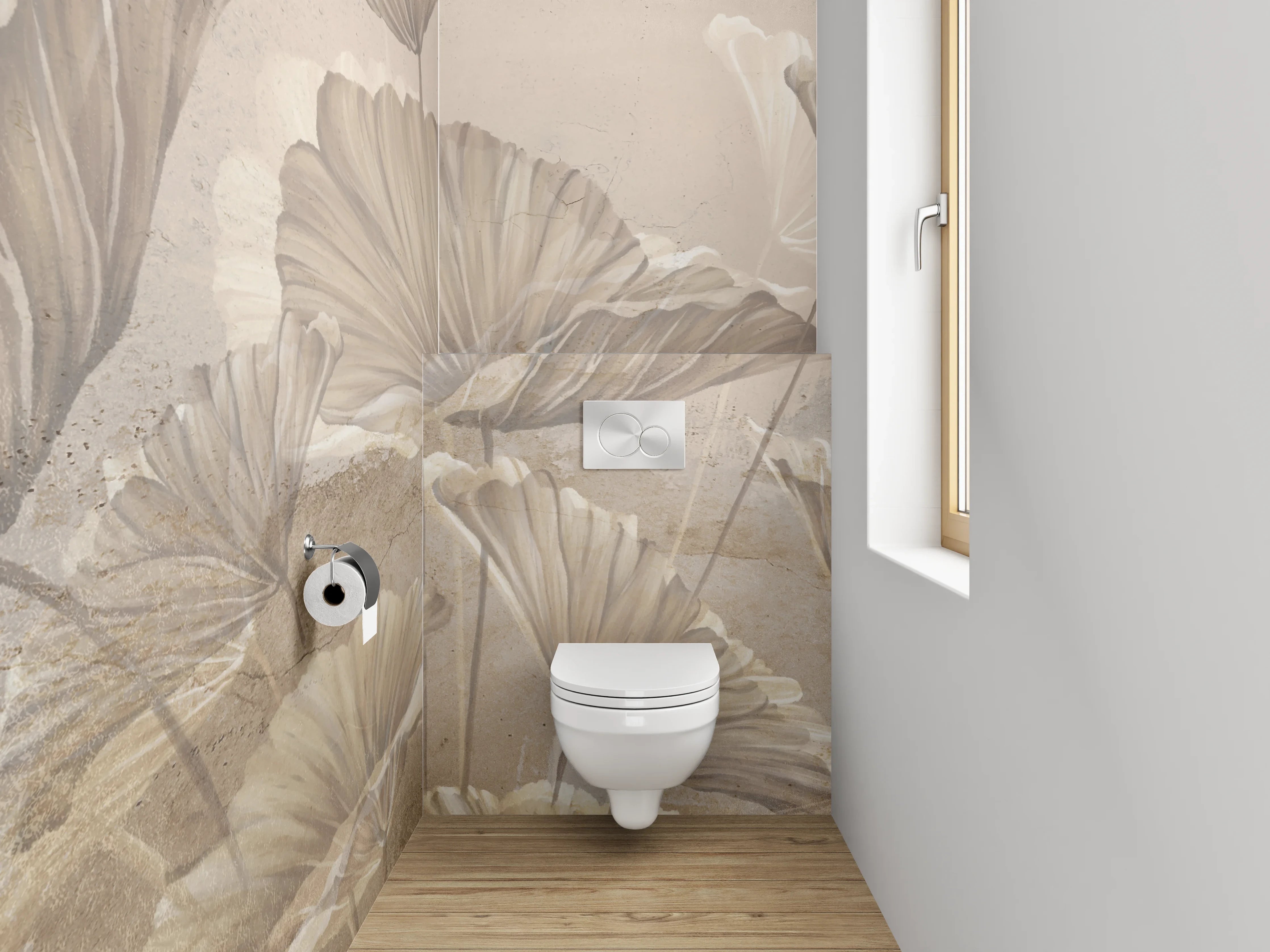 WC-Rückwand - Elegantes Ginkgo-Blatt Aquarell Beige