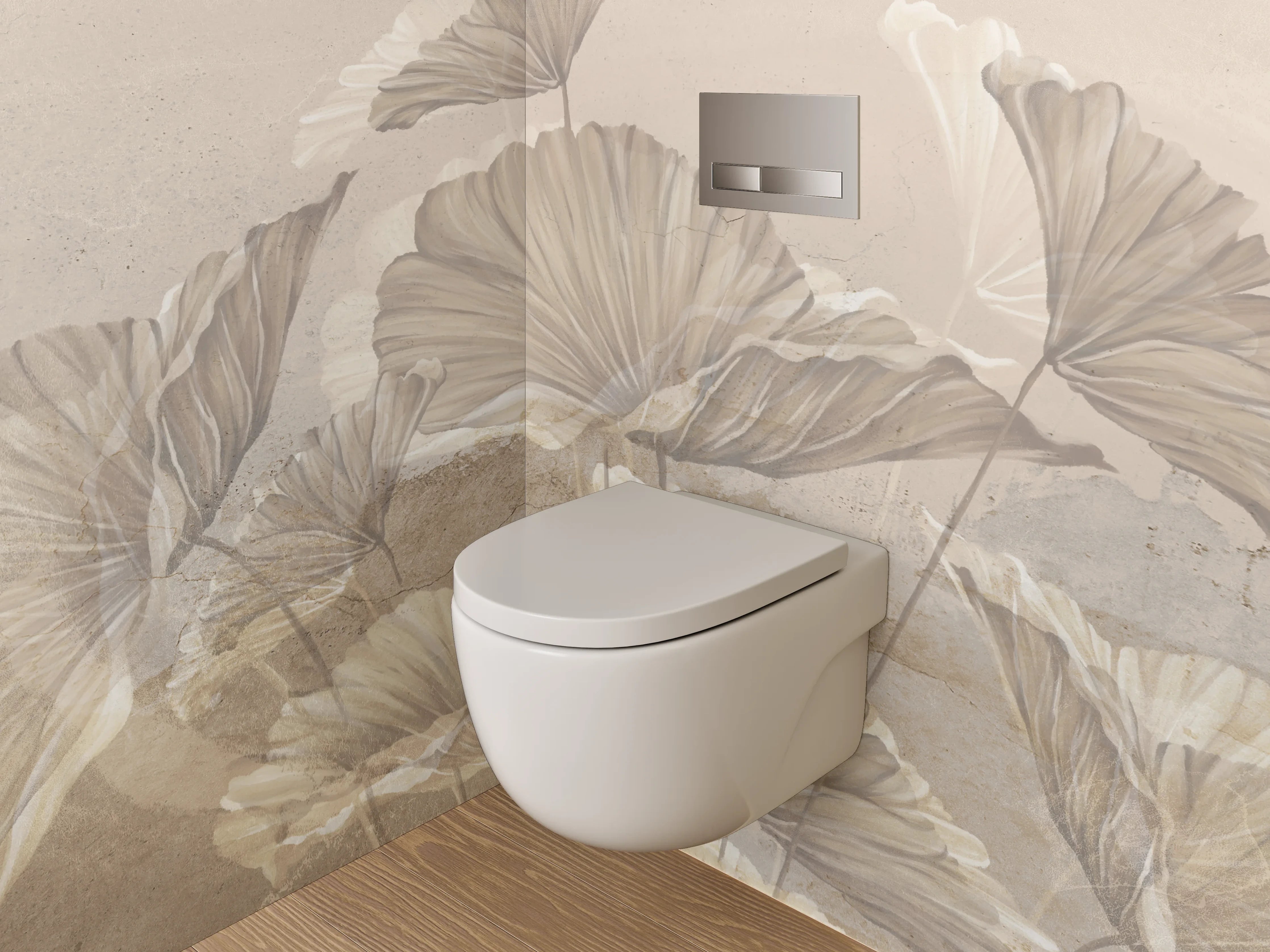 WC-Rückwand - Elegantes Ginkgo-Blatt Aquarell Beige