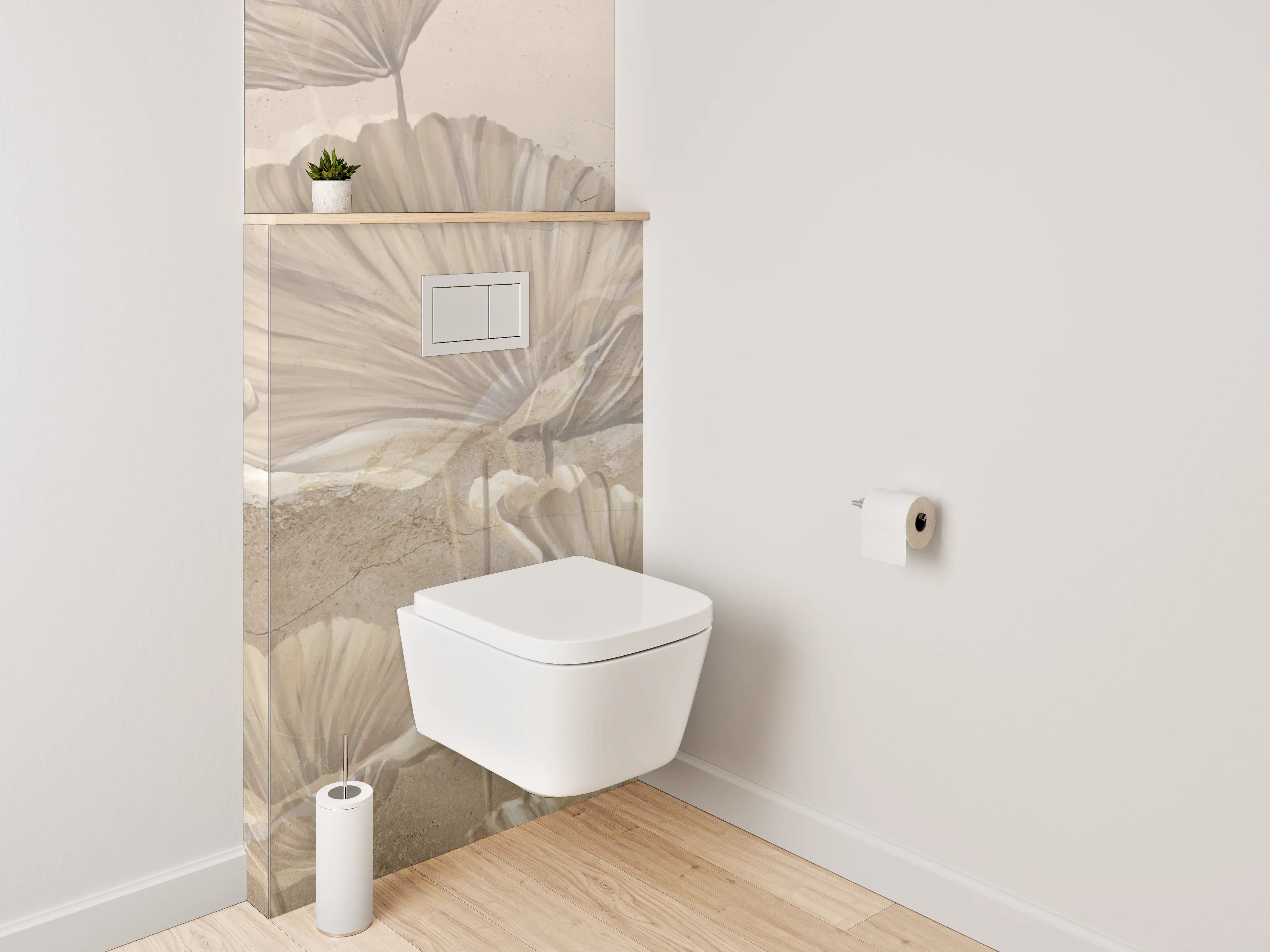 WC-Rückwand - Elegantes Ginkgo-Blatt Aquarell Beige
