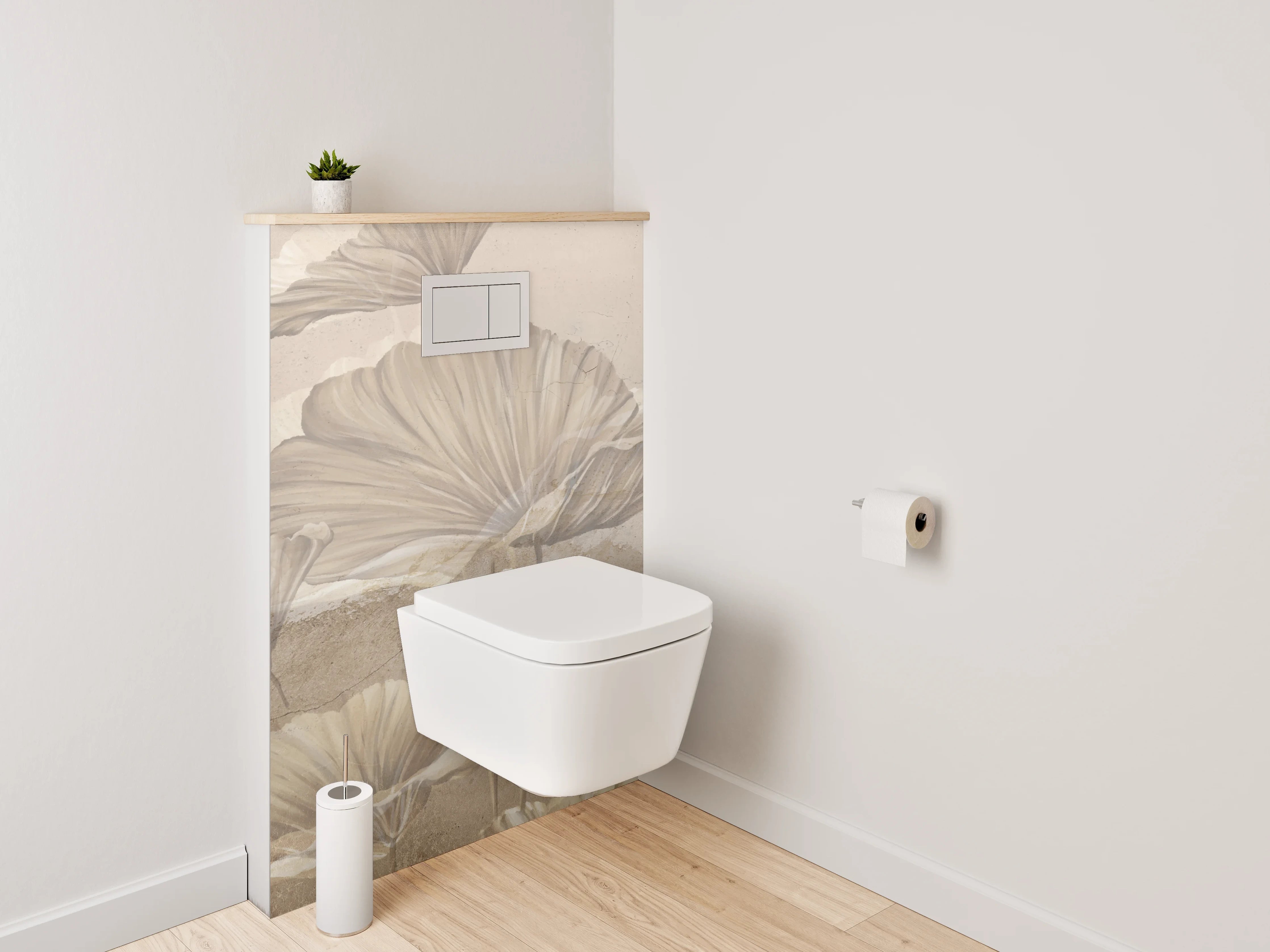 WC-Rückwand - Elegantes Ginkgo-Blatt Aquarell Beige