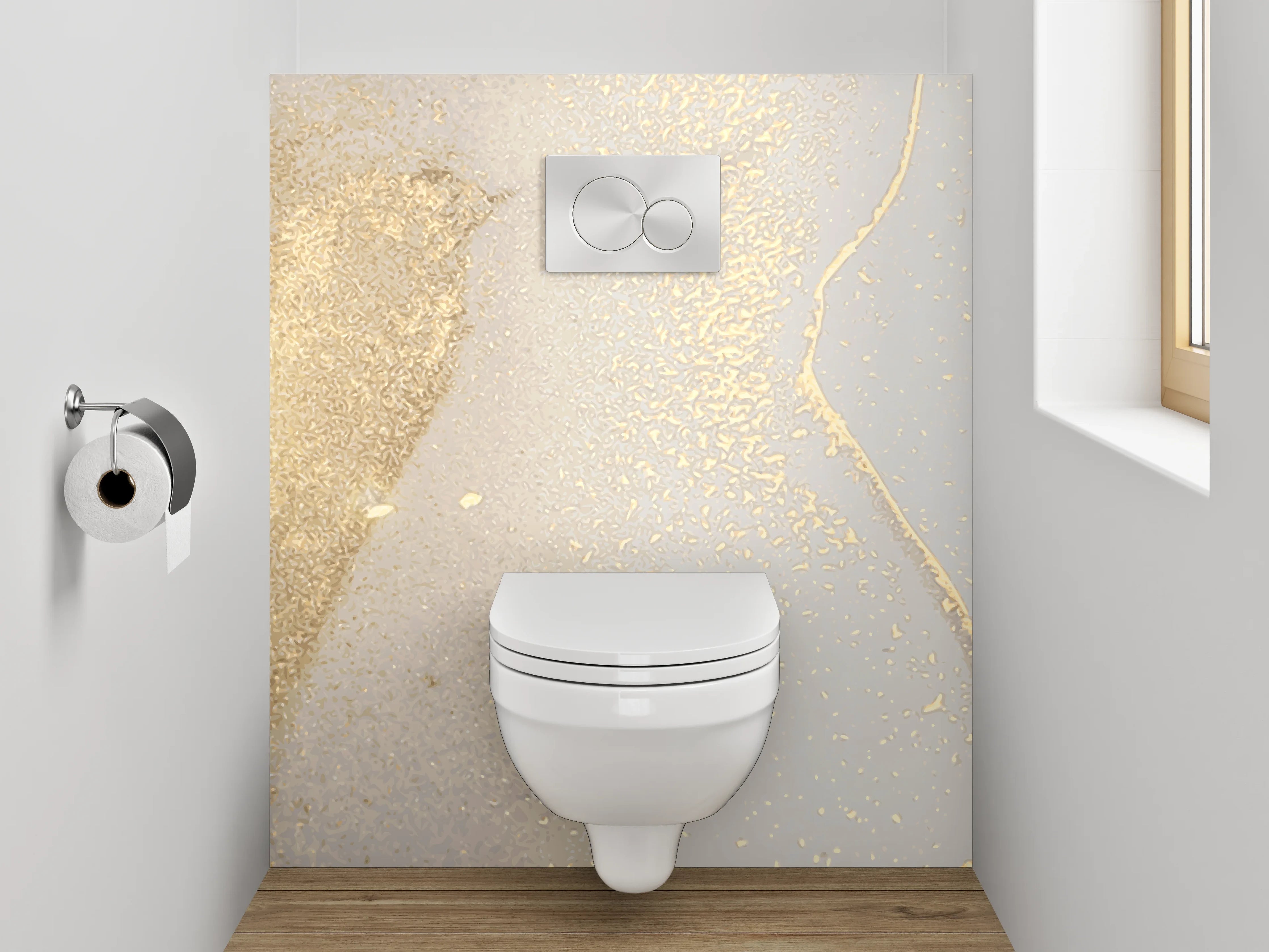 WC-Rückwand - Elegantes Gold auf weißem Marmor