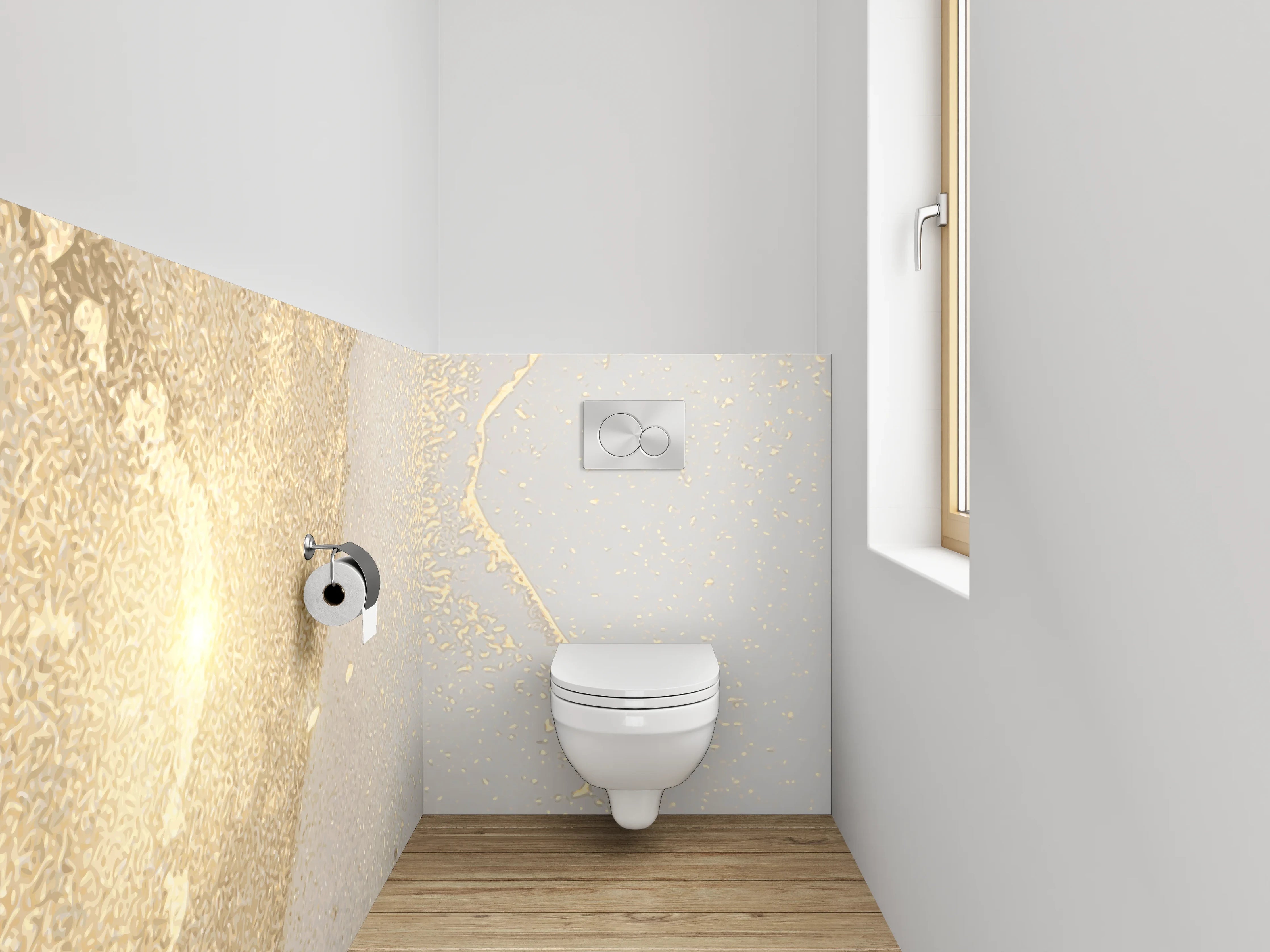 WC-Rückwand - Elegantes Gold auf weißem Marmor