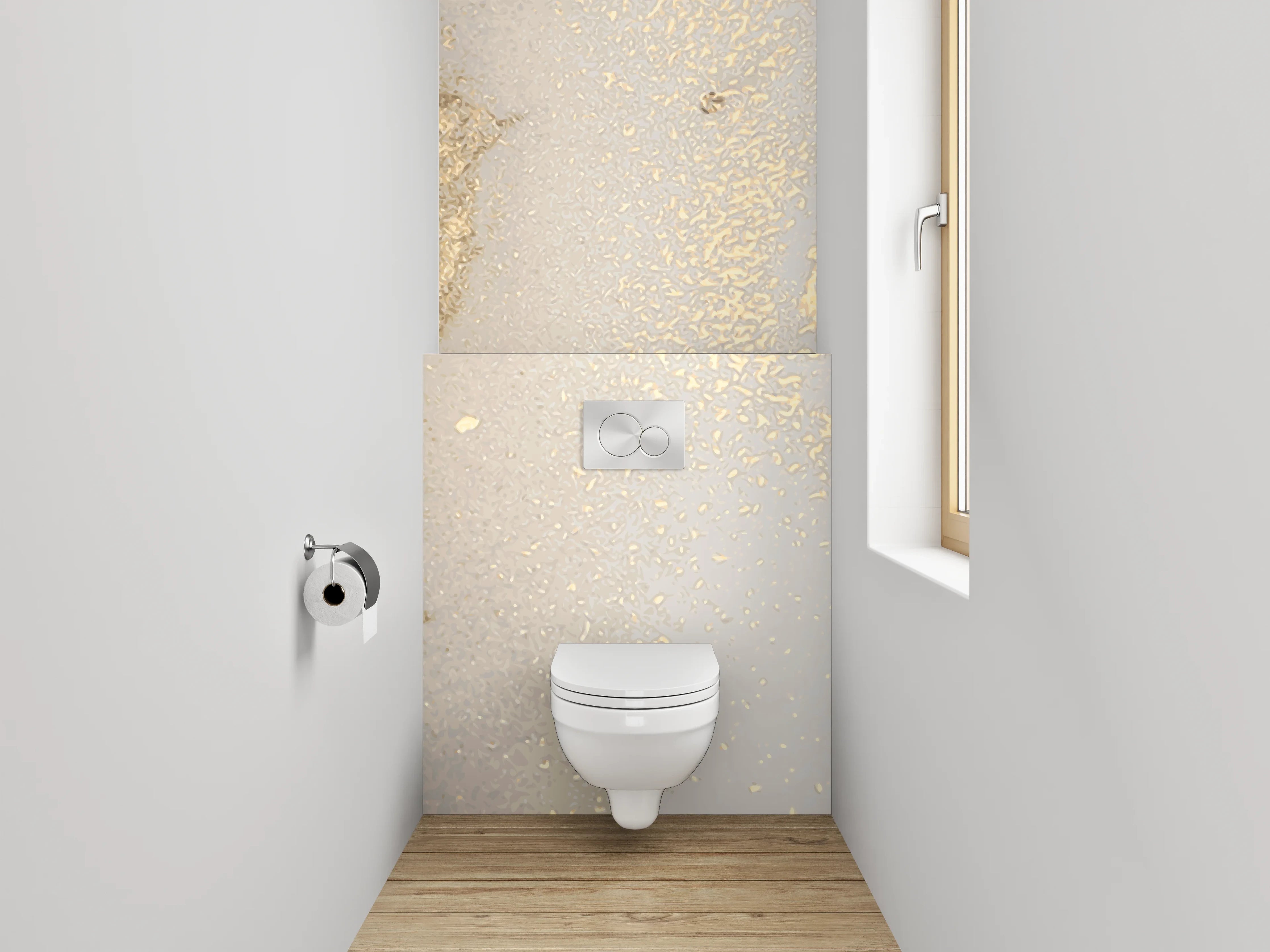 WC-Rückwand - Elegantes Gold auf weißem Marmor
