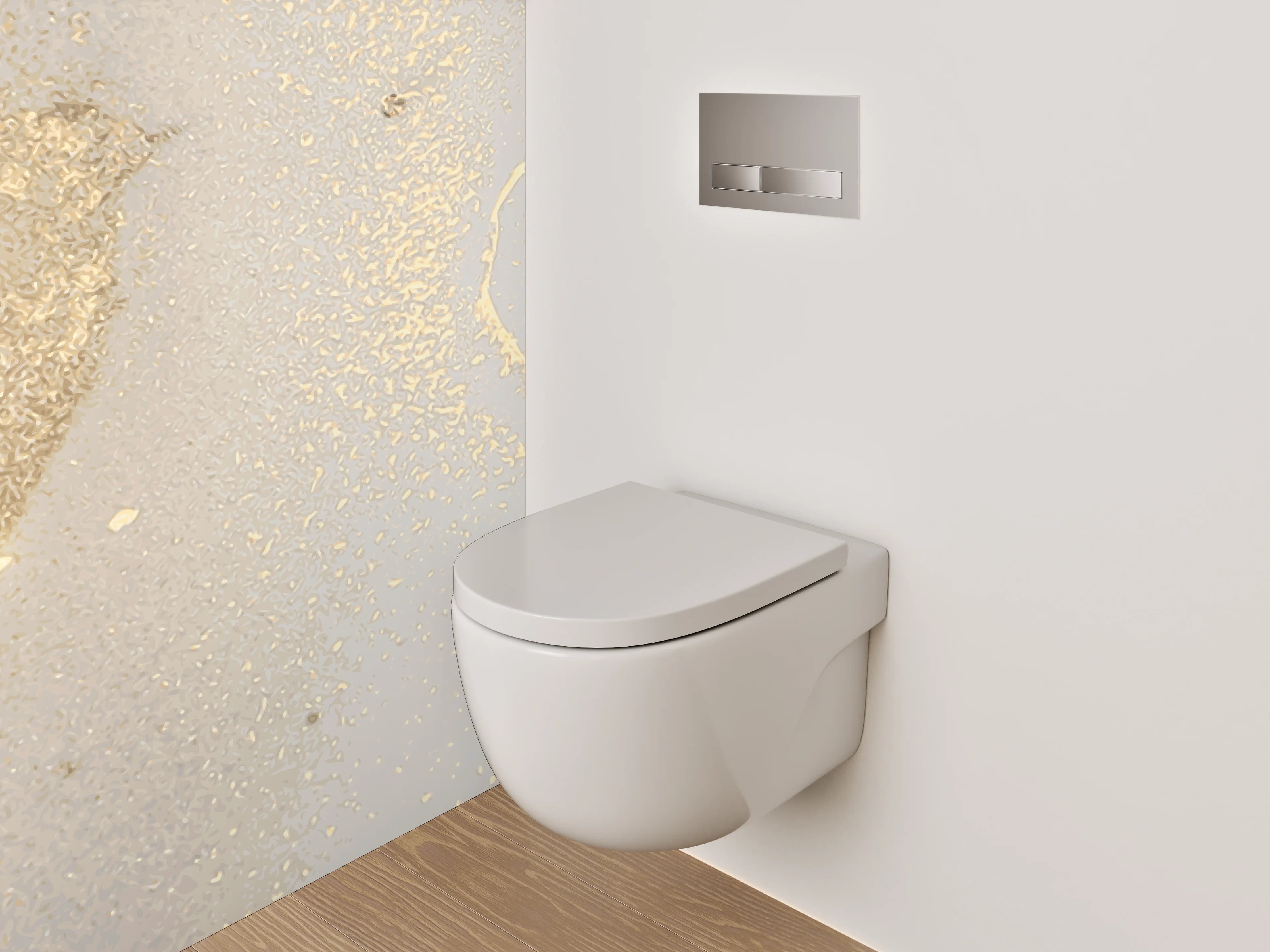 WC-Rückwand - Elegantes Gold auf weißem Marmor