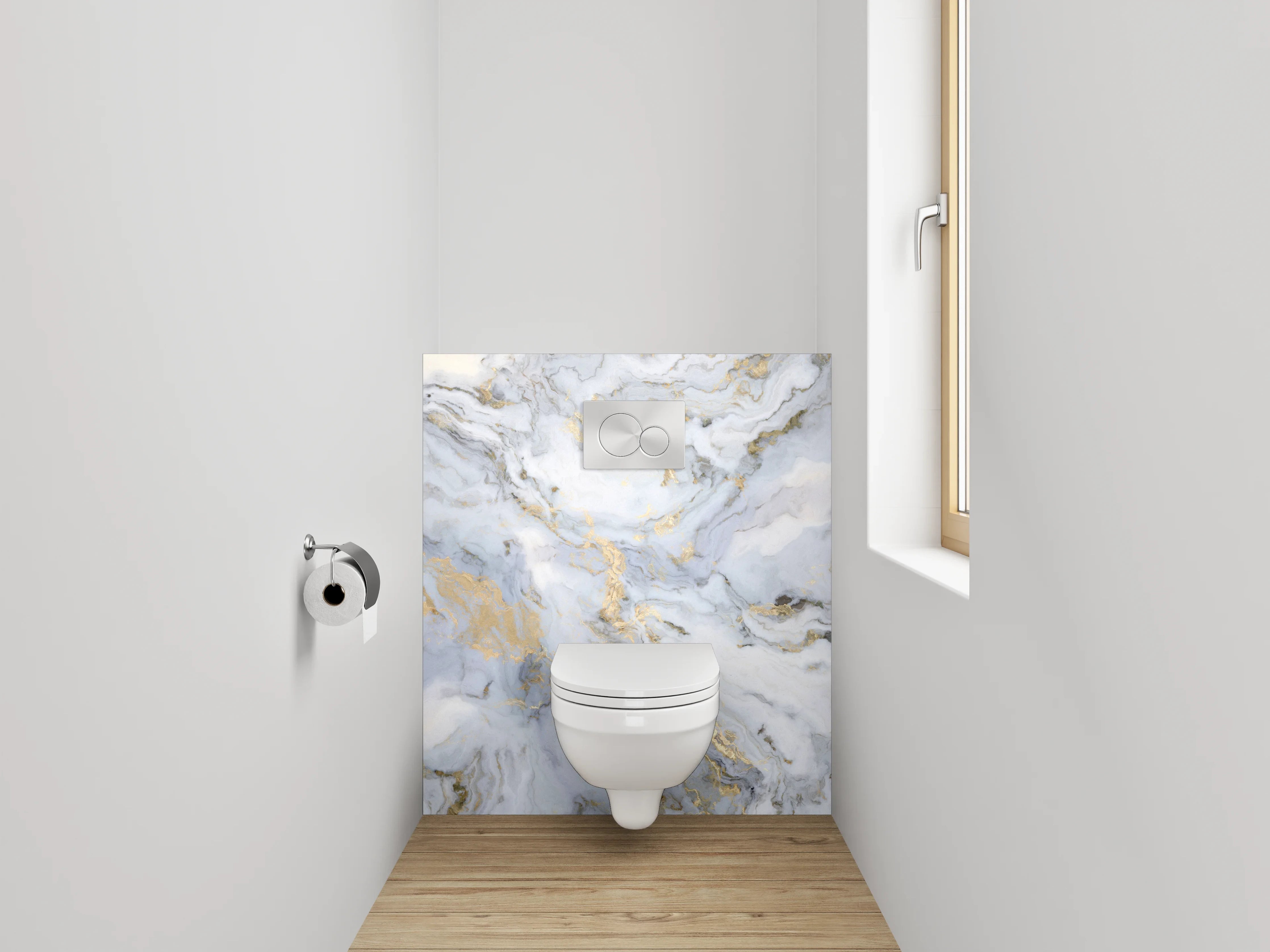 WC-Rückwand - Elegantes Marmor-Design in Weiß und Grau