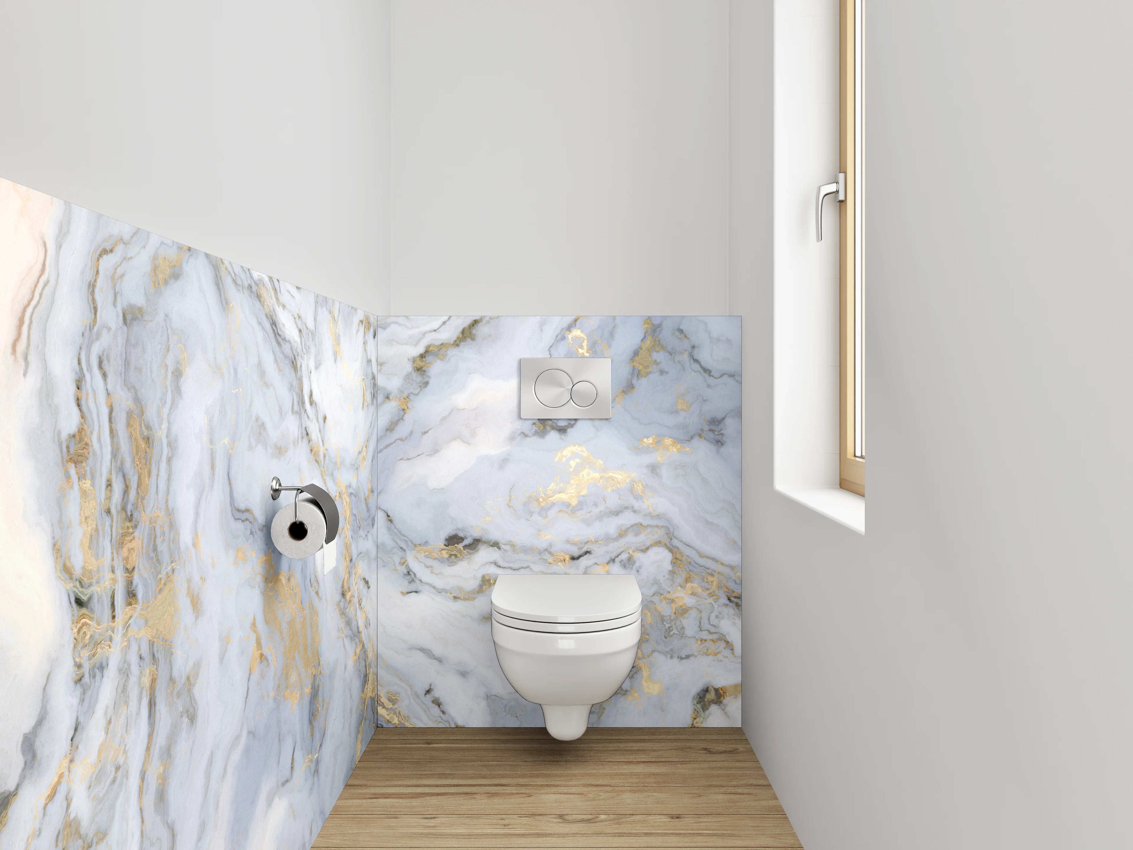 WC-Rückwand - Elegantes Marmor-Design in Weiß und Grau