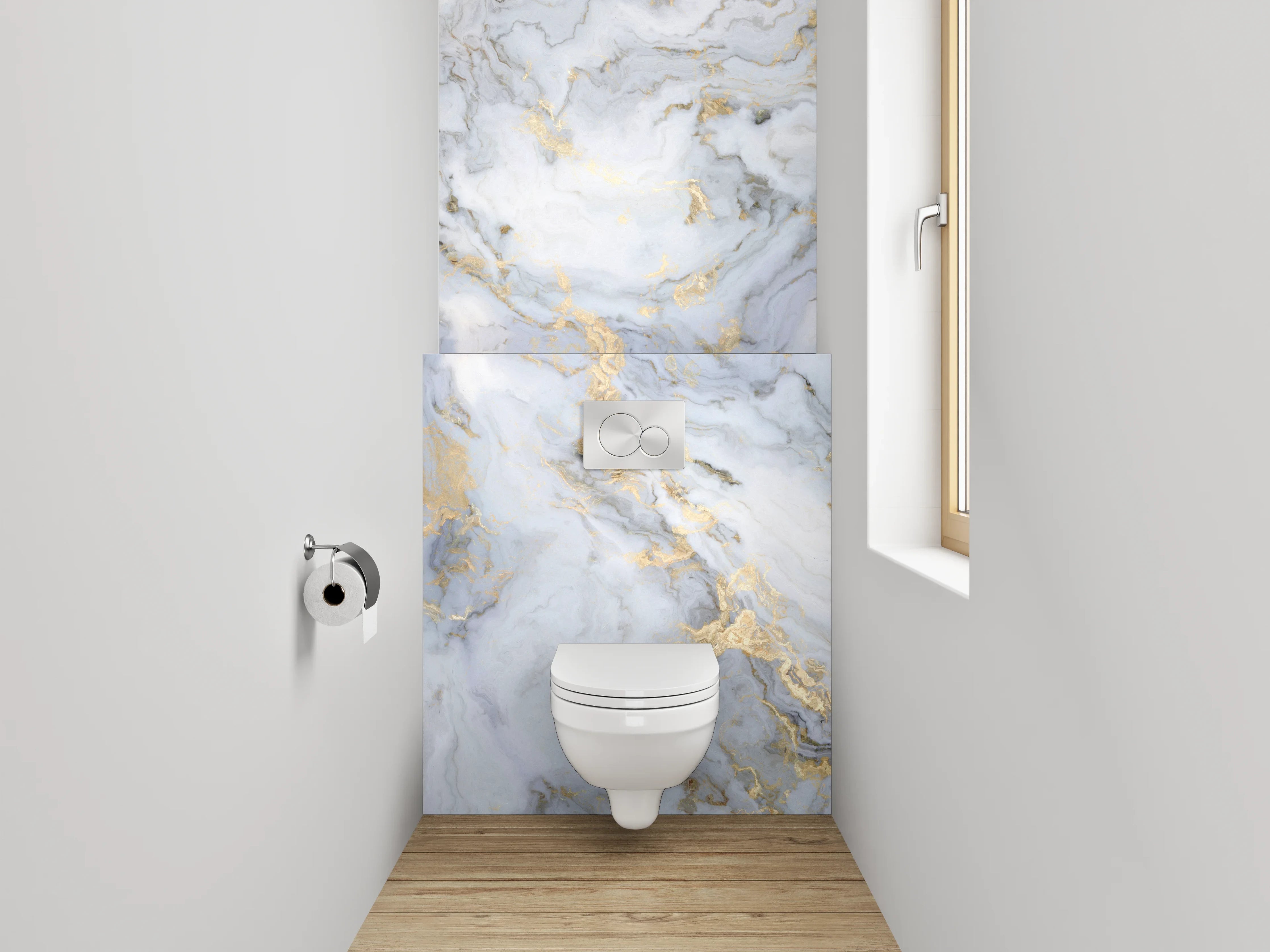 WC-Rückwand - Elegantes Marmor-Design in Weiß und Grau