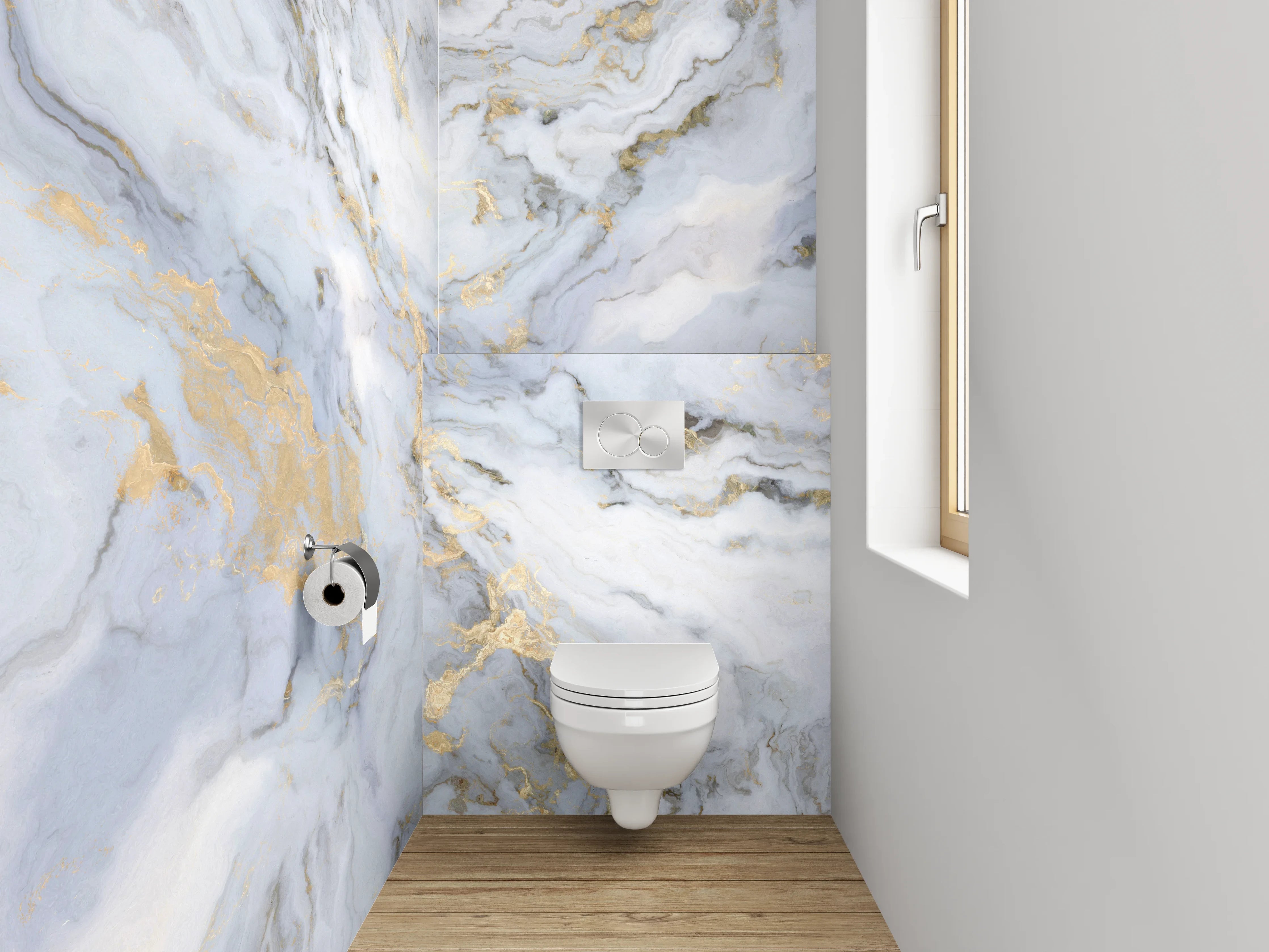 WC-Rückwand - Elegantes Marmor-Design in Weiß und Grau