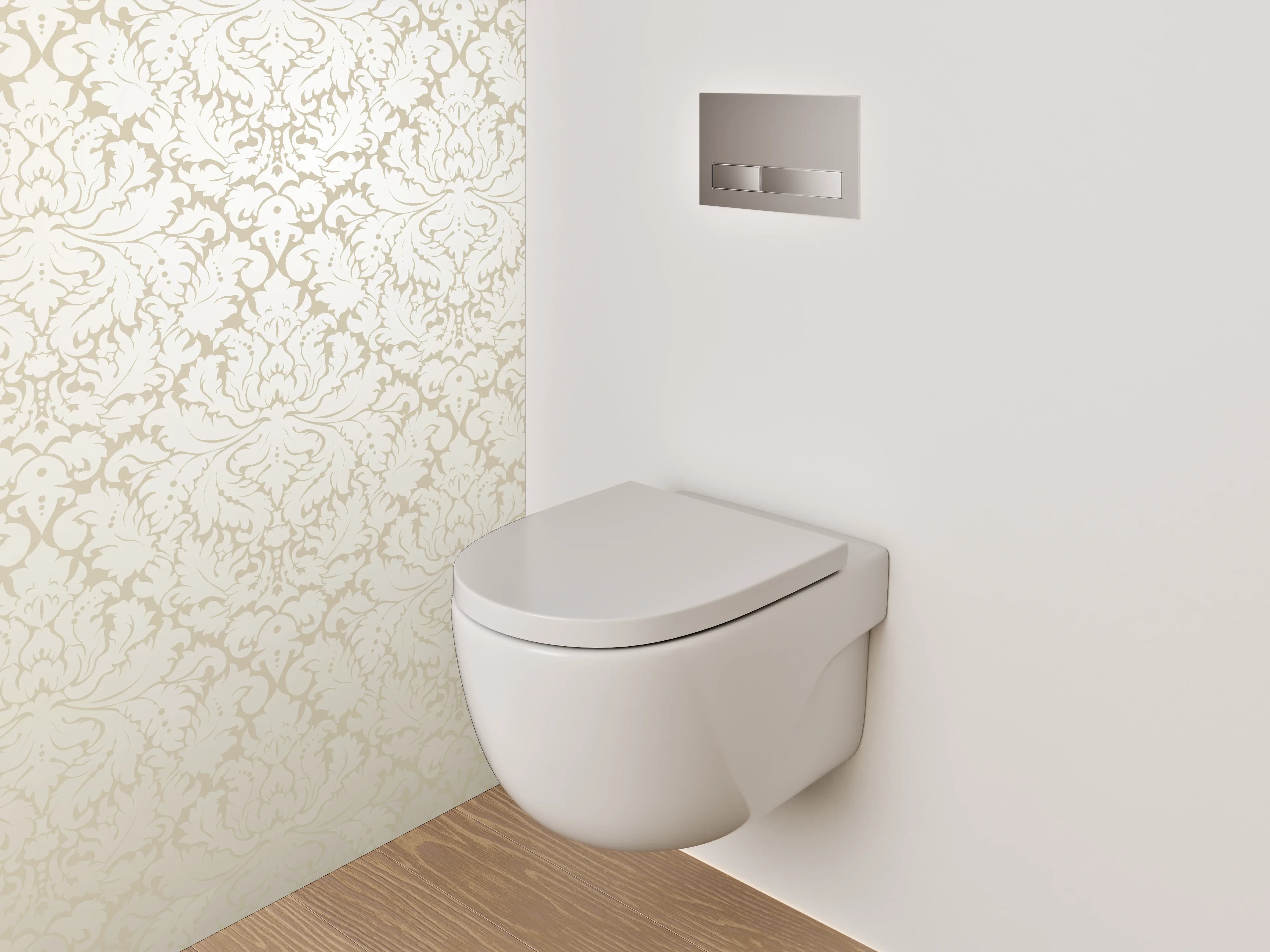 WC-Rückwand - Elegantes Ornament Muster Beige Weiß