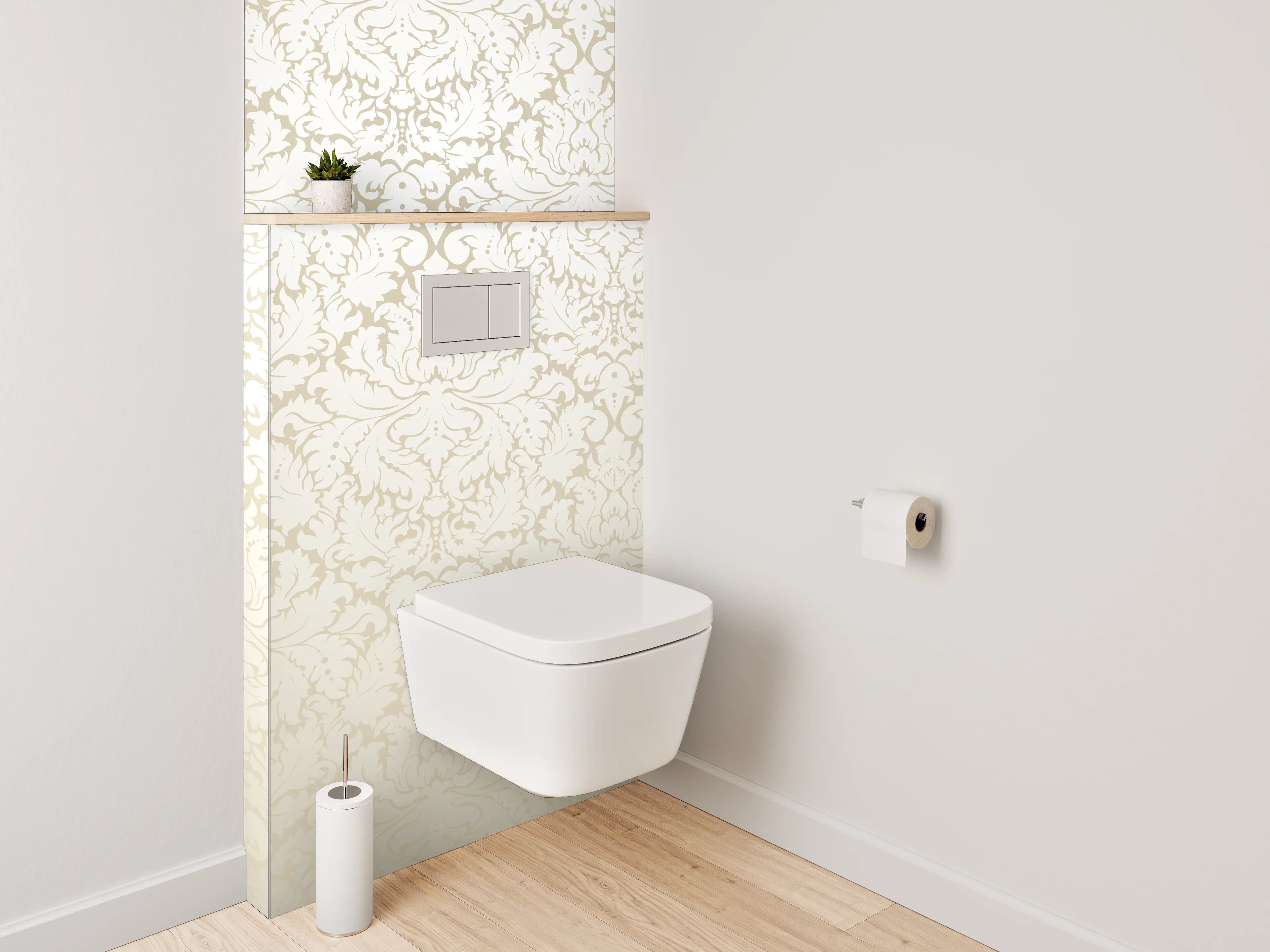 WC-Rückwand - Elegantes Ornament Muster Beige Weiß