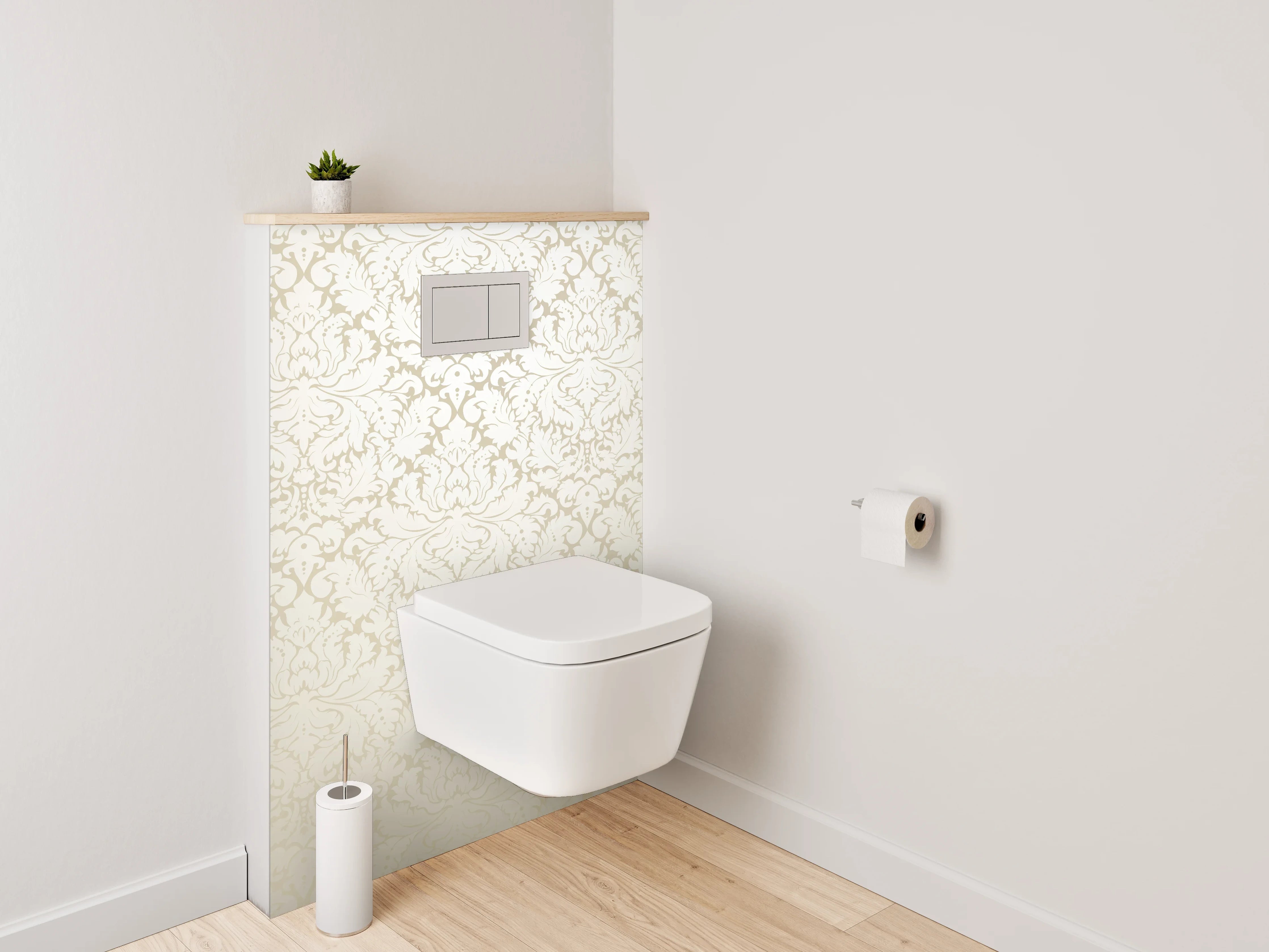 WC-Rückwand - Elegantes Ornament Muster Beige Weiß