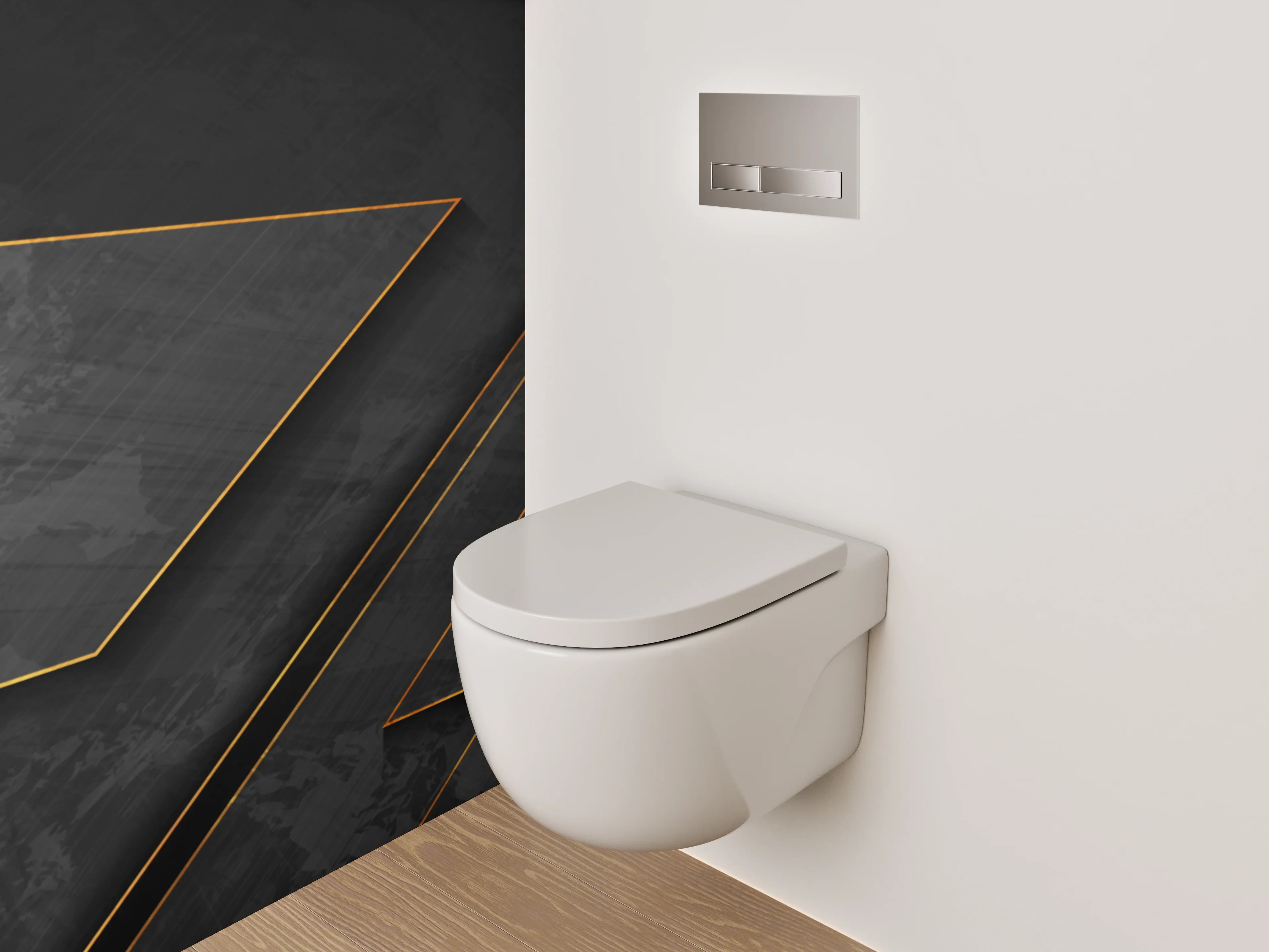 WC-Rückwand - Elegantes Schwarz-Gold Geometrie Design