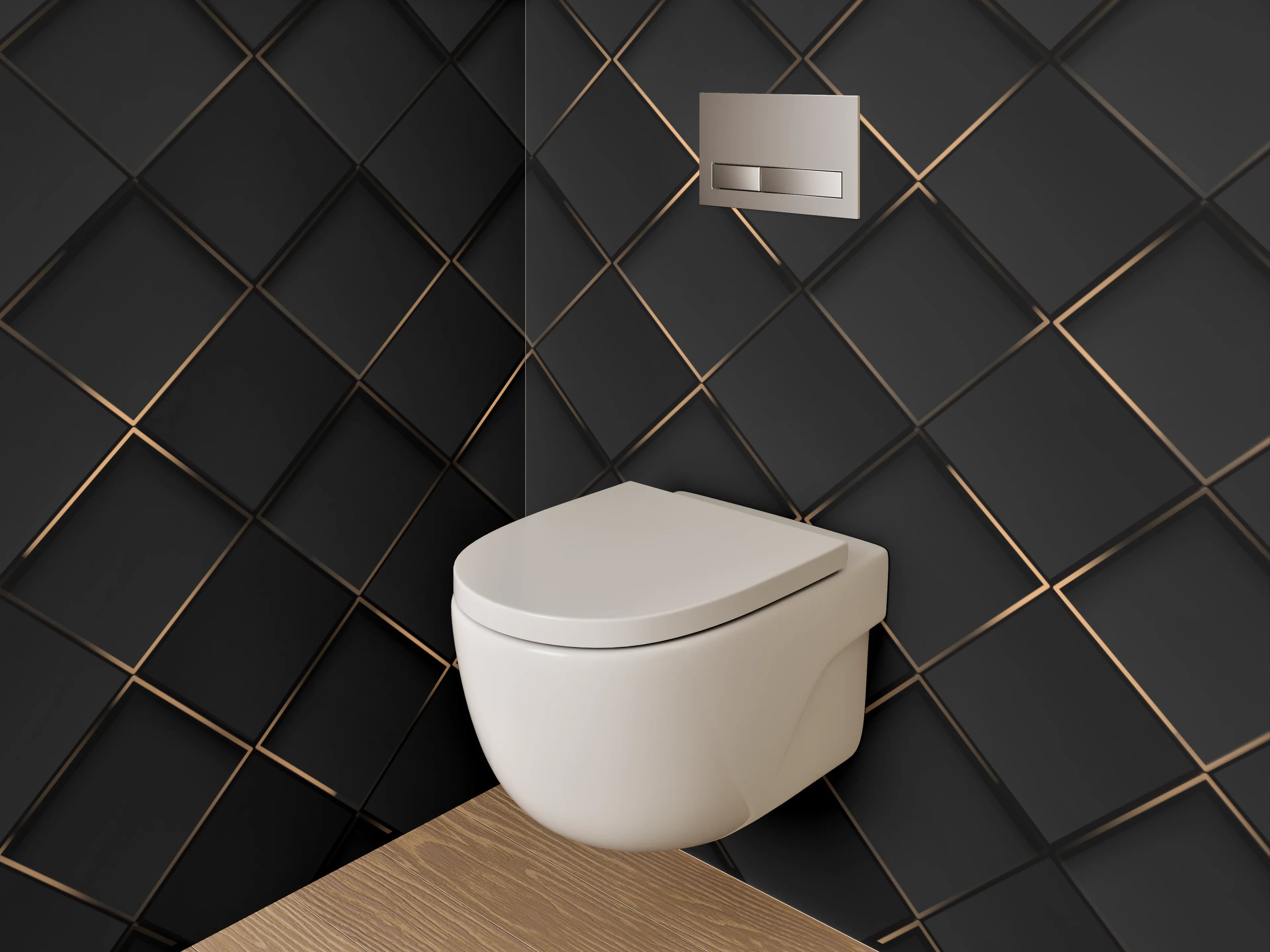 WC-Rückwand - Elegantes Schwarz-Gold-Muster 3D