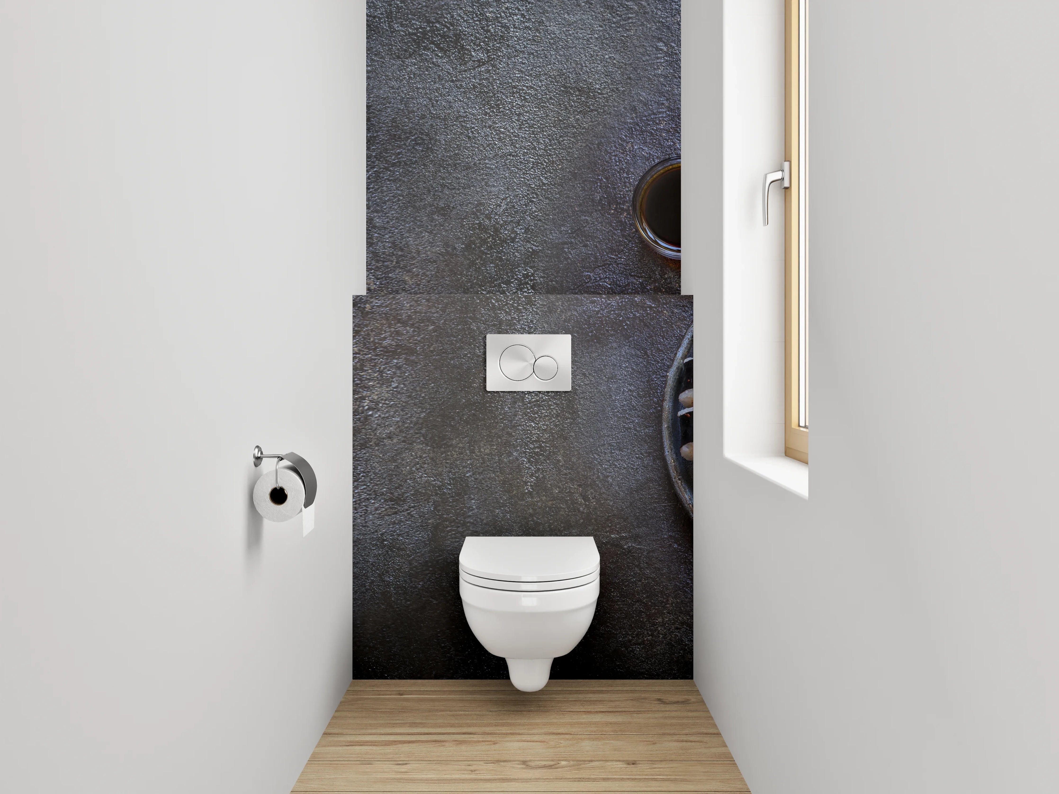 WC-Rückwand - Elegantes Sushi-Arrangement auf dunklem Untergrund