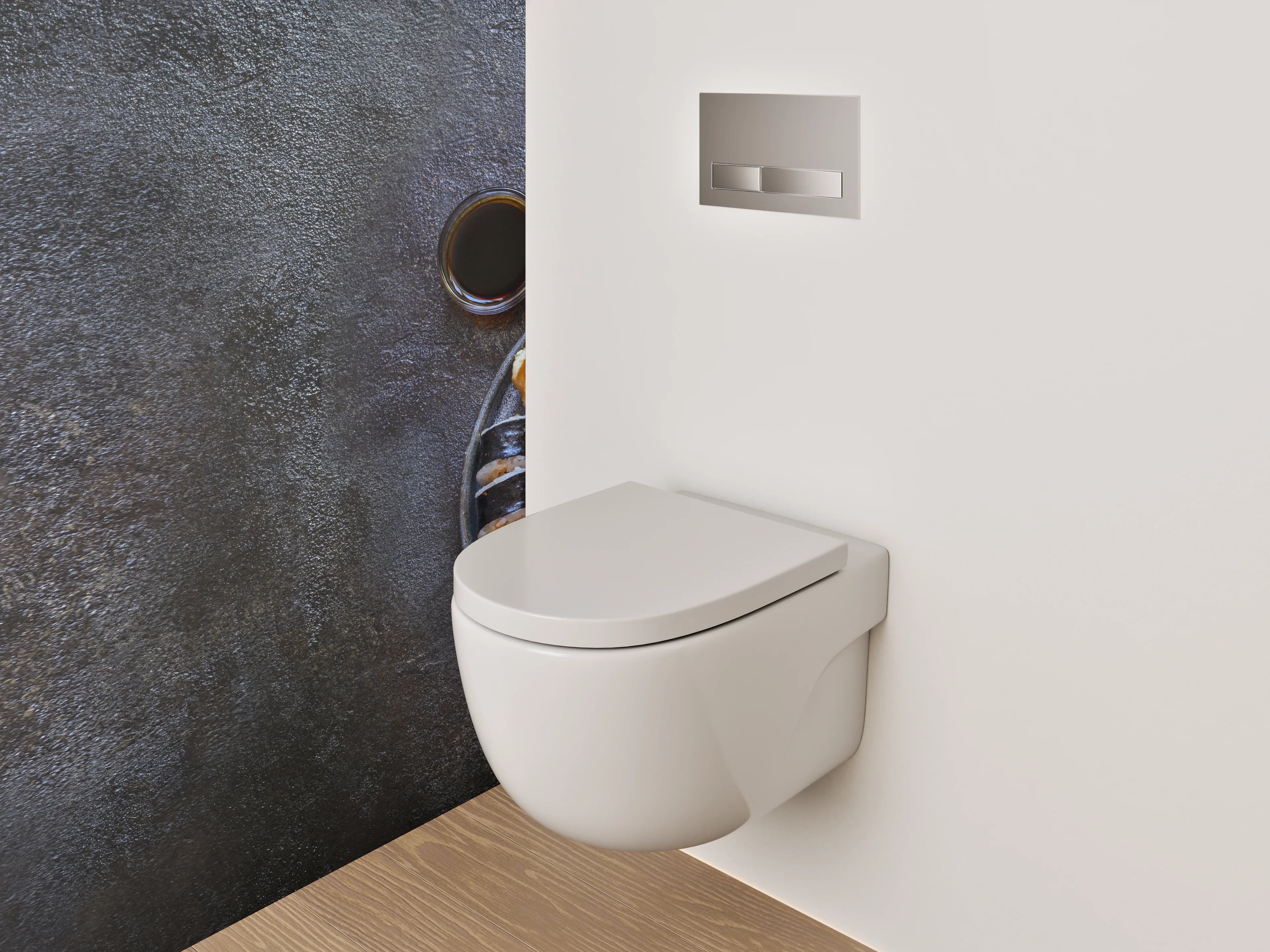 WC-Rückwand - Elegantes Sushi-Arrangement auf dunklem Untergrund