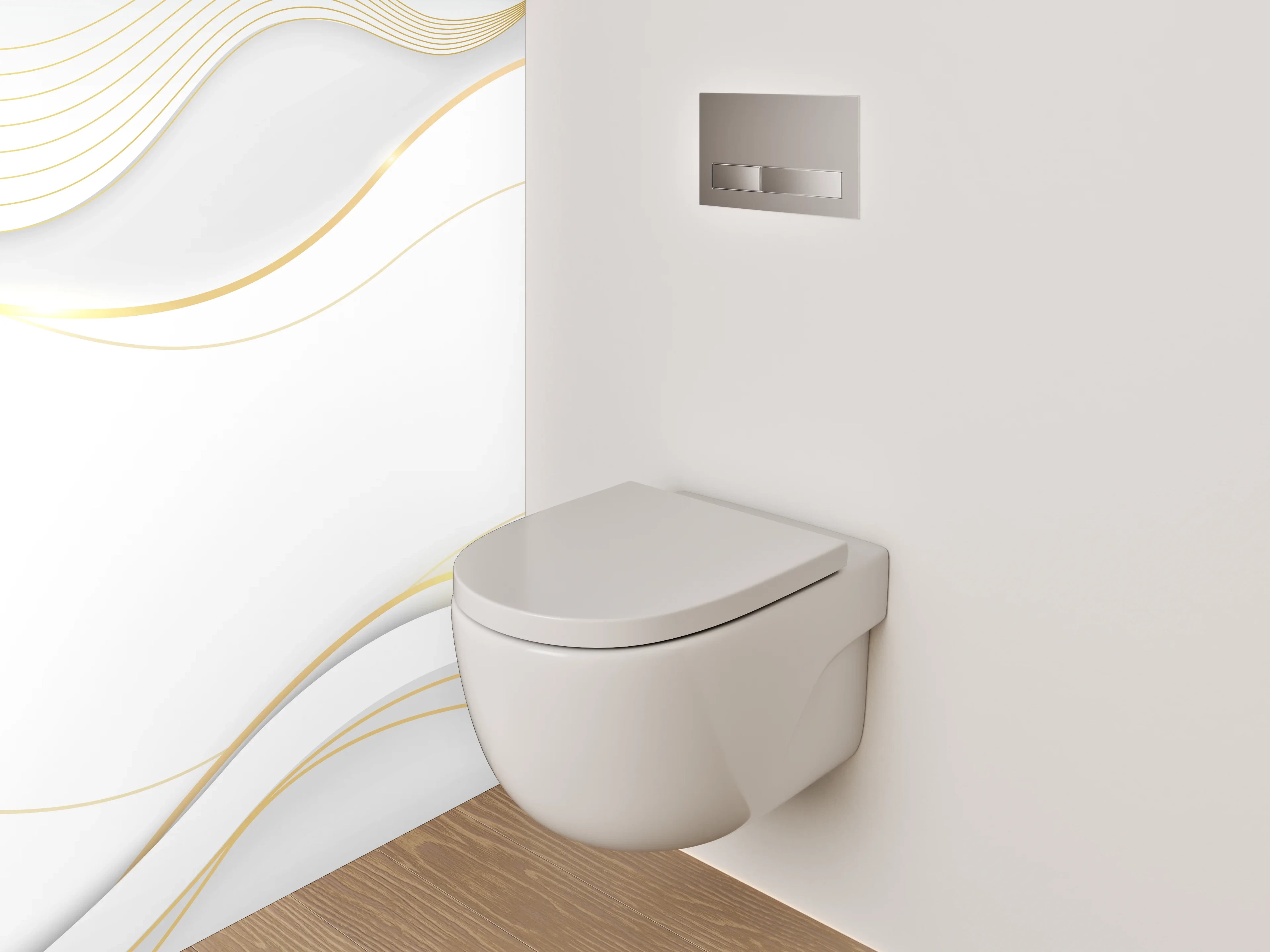 WC-Rückwand - Elegantes Weiß-Gold Linienmuster