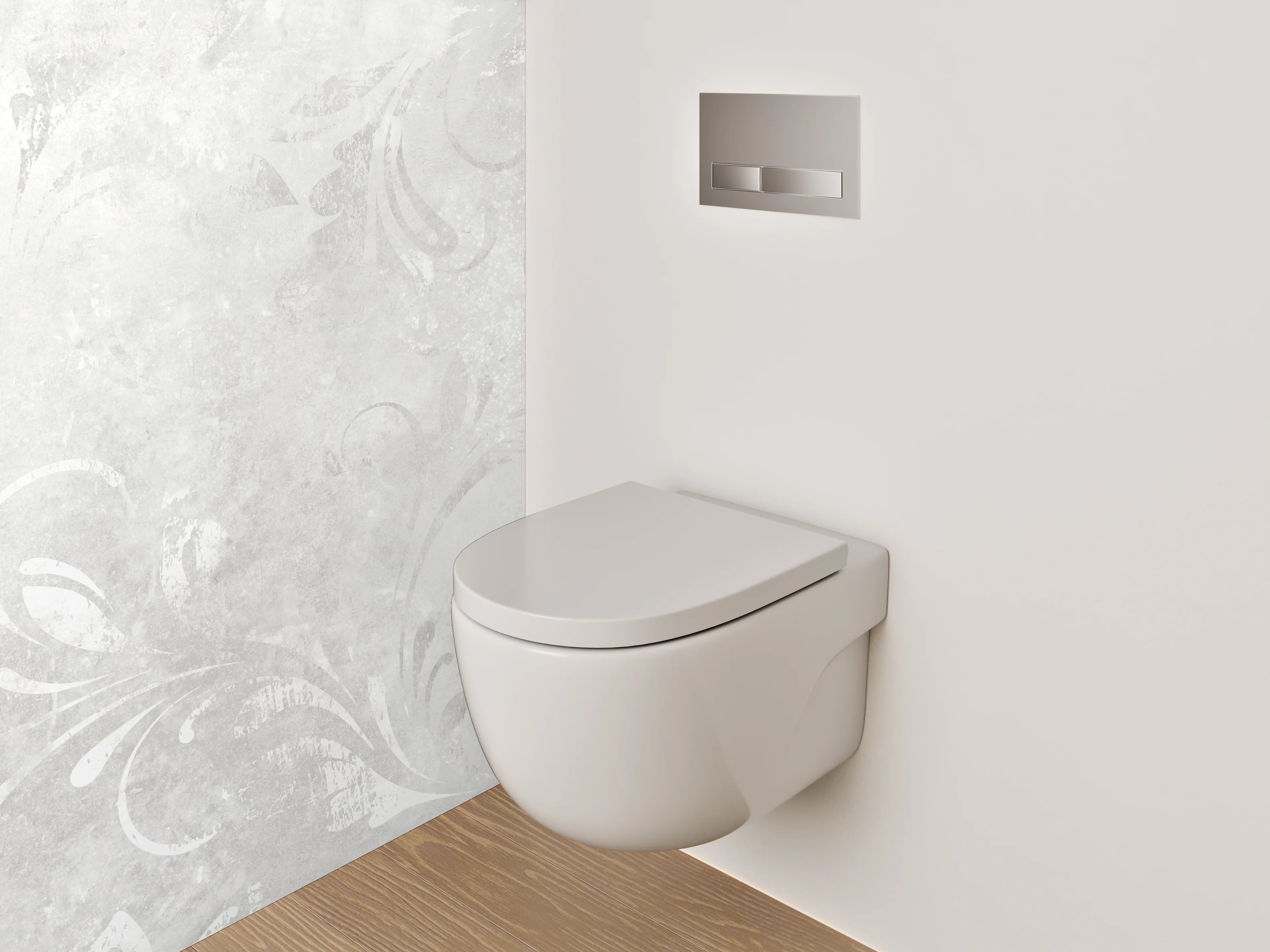 WC-Rückwand - Elegantes Weiß-Grau Ornament Design