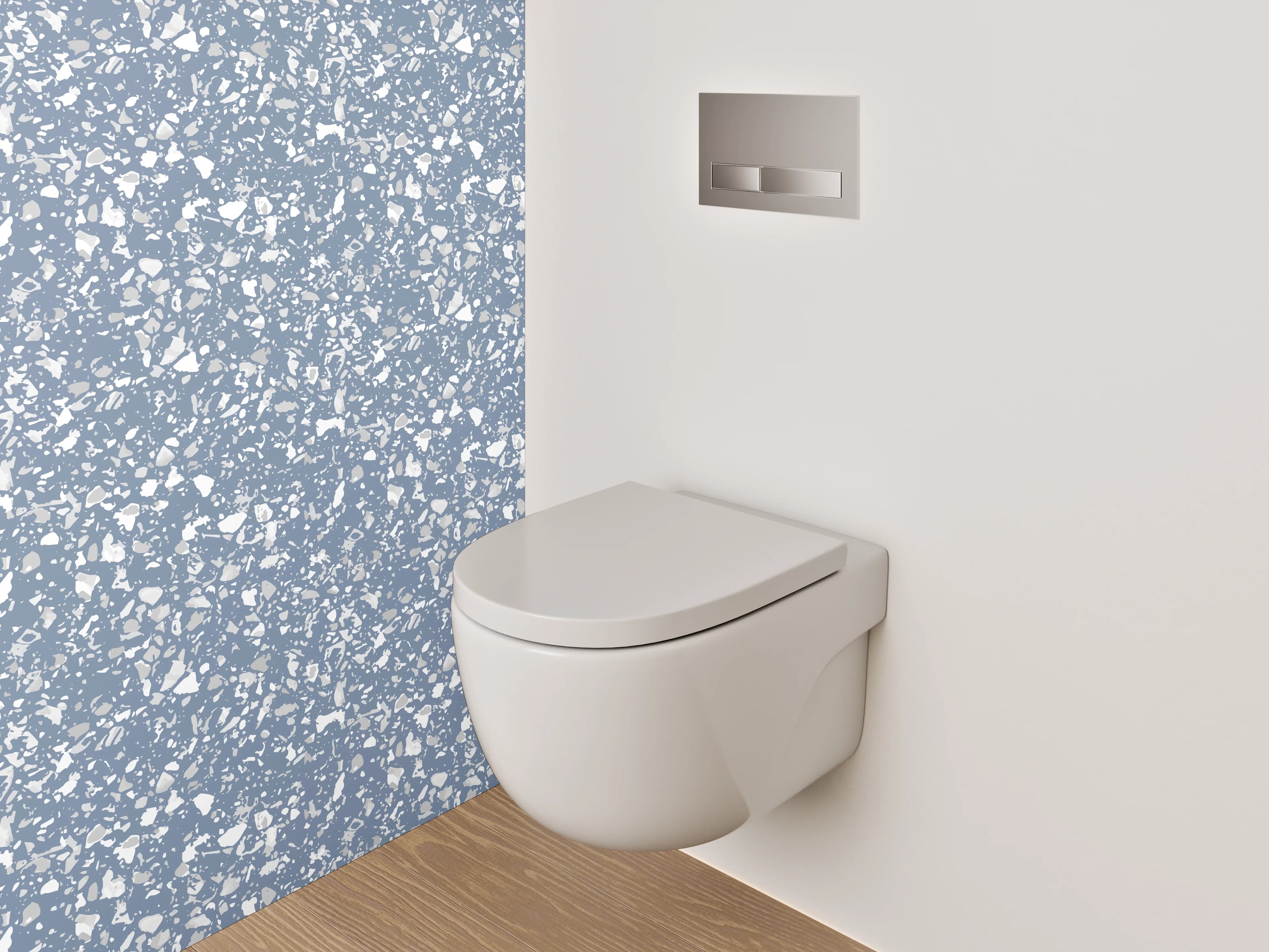 WC-Rückwand - Elegantes blau-weißes Blütenmuster