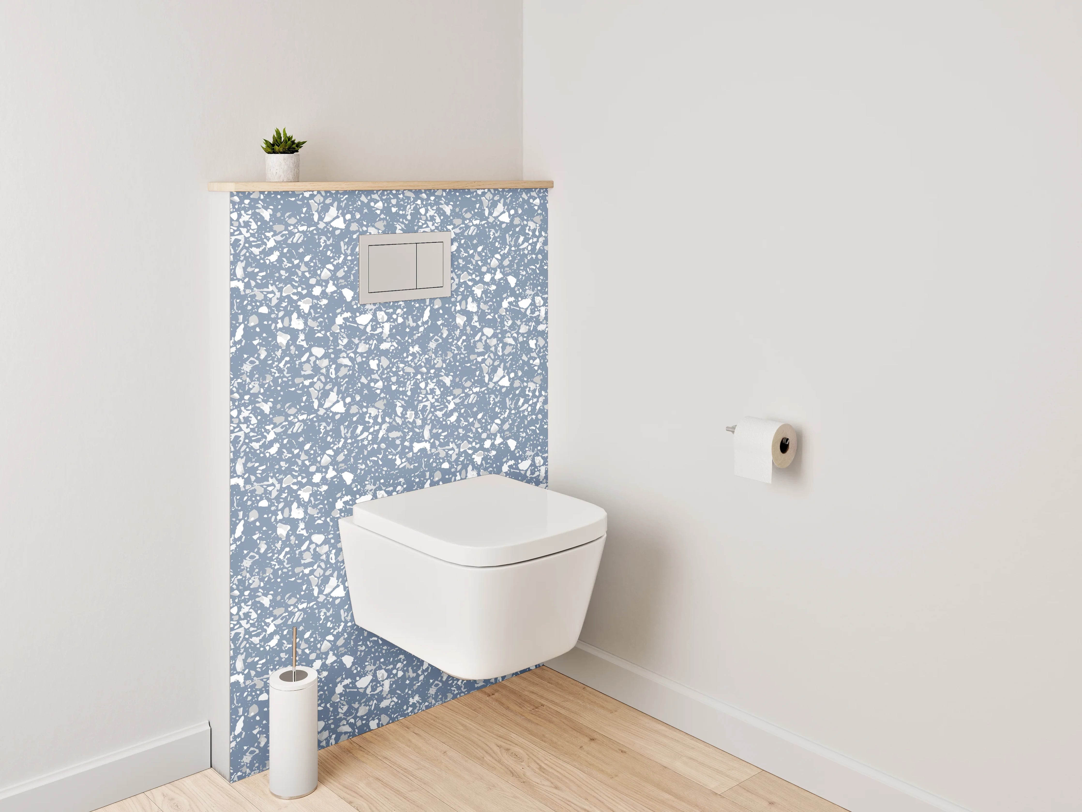 WC-Rückwand - Elegantes blau-weißes Blütenmuster