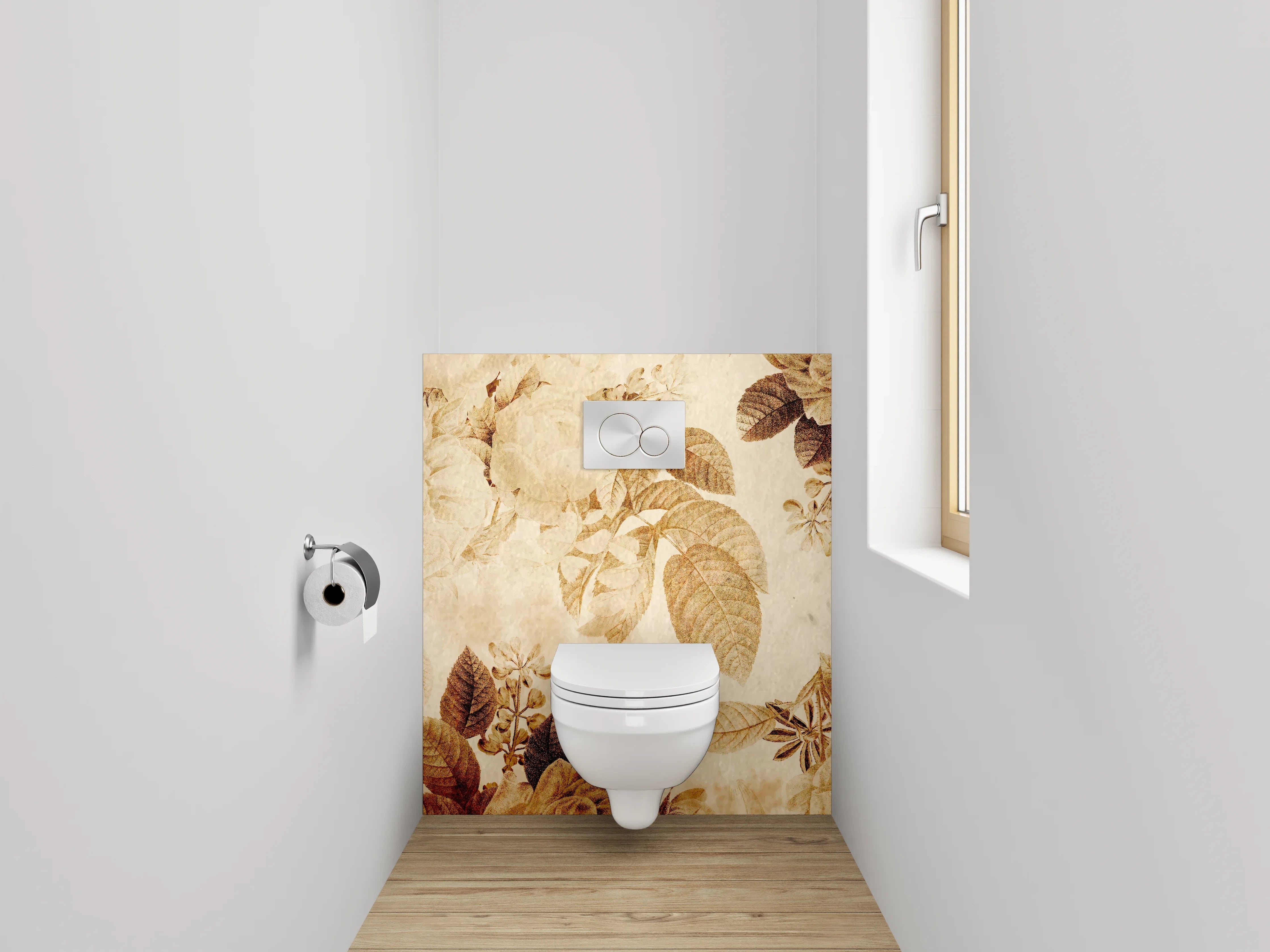 WC-Rückwand - Elegantes florales Design in warmen Beige- und Brauntönen