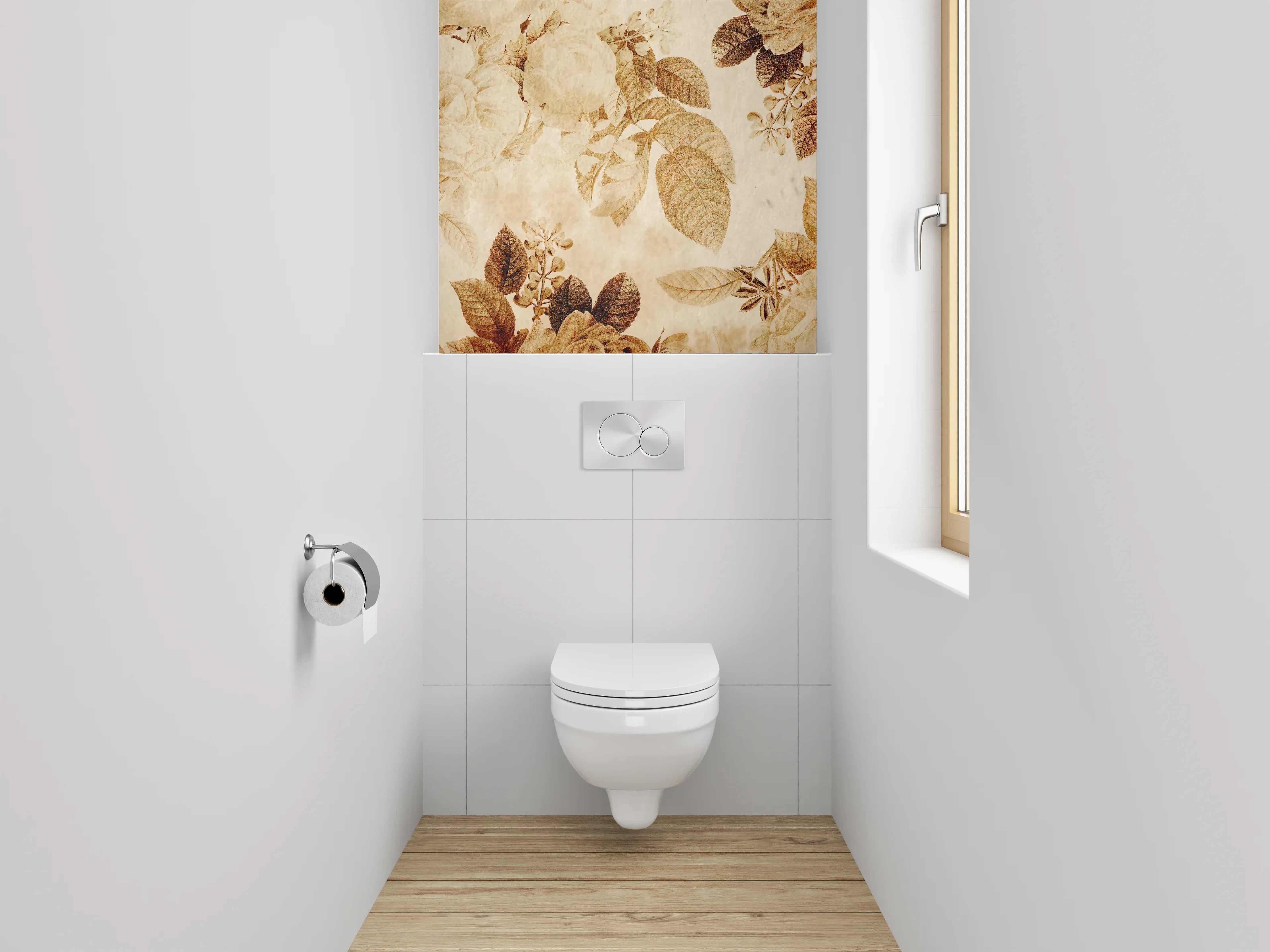 WC-Rückwand - Elegantes florales Design in warmen Beige- und Brauntönen