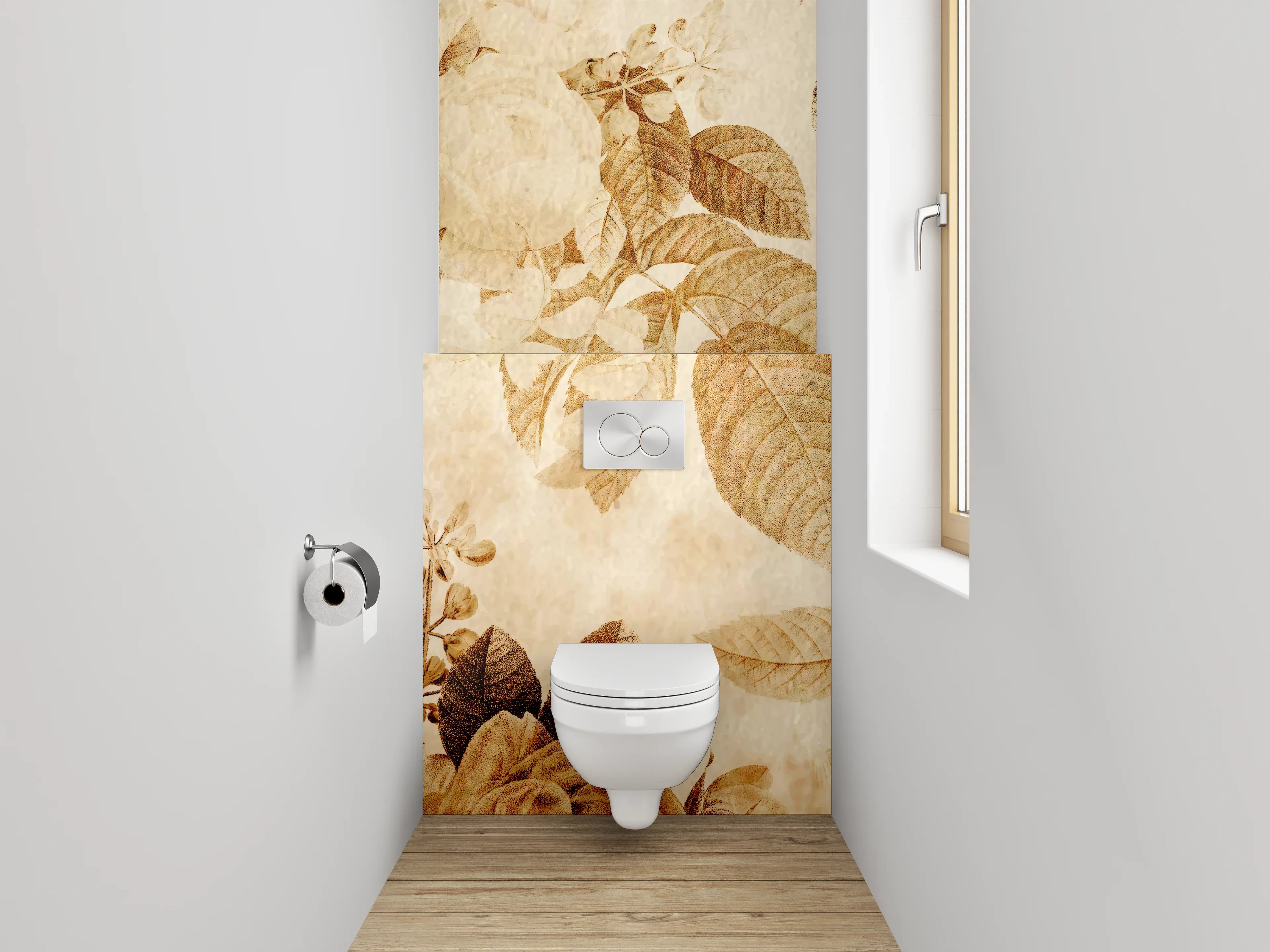 WC-Rückwand - Elegantes florales Design in warmen Beige- und Brauntönen