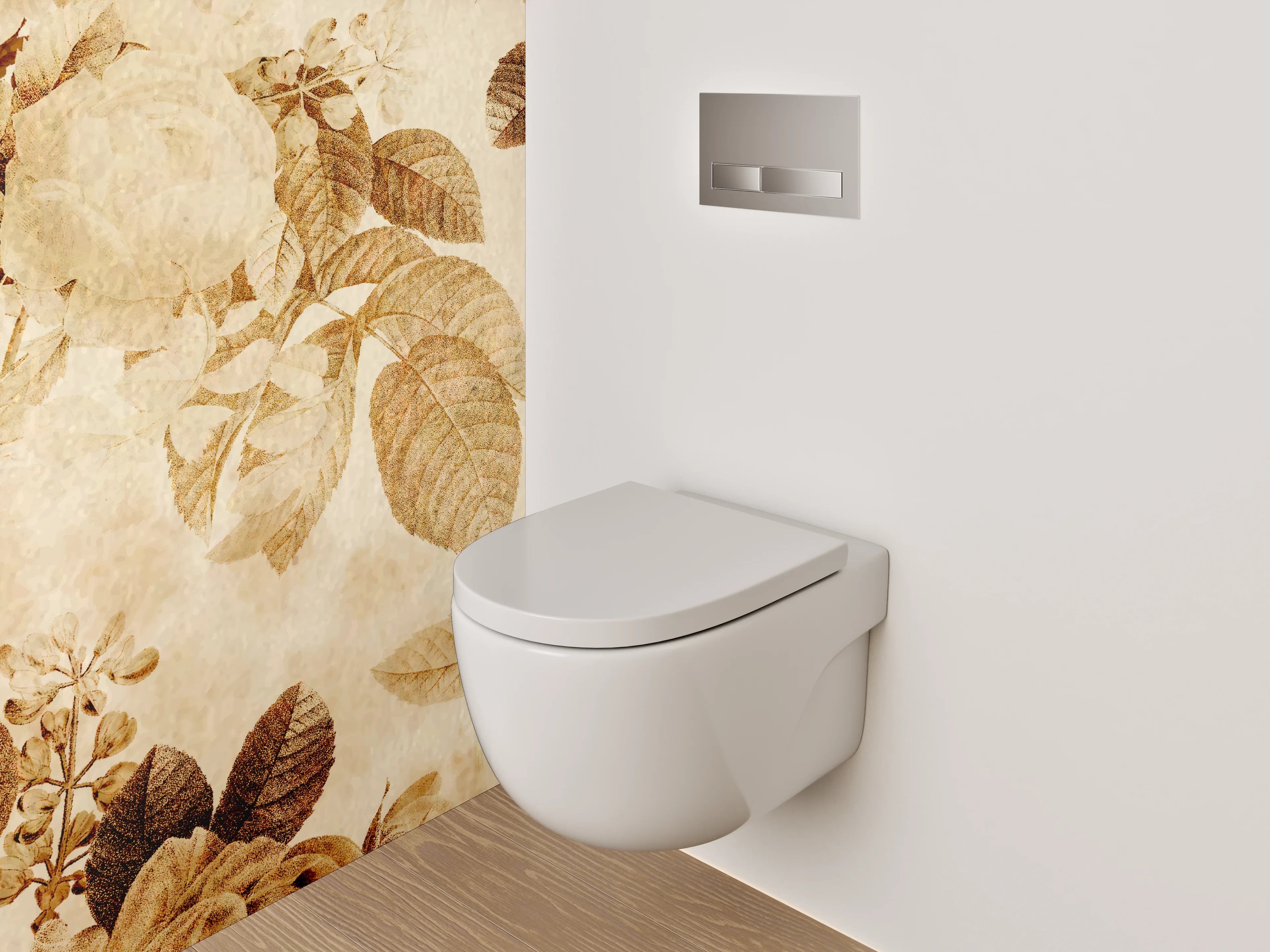 WC-Rückwand - Elegantes florales Design in warmen Beige- und Brauntönen