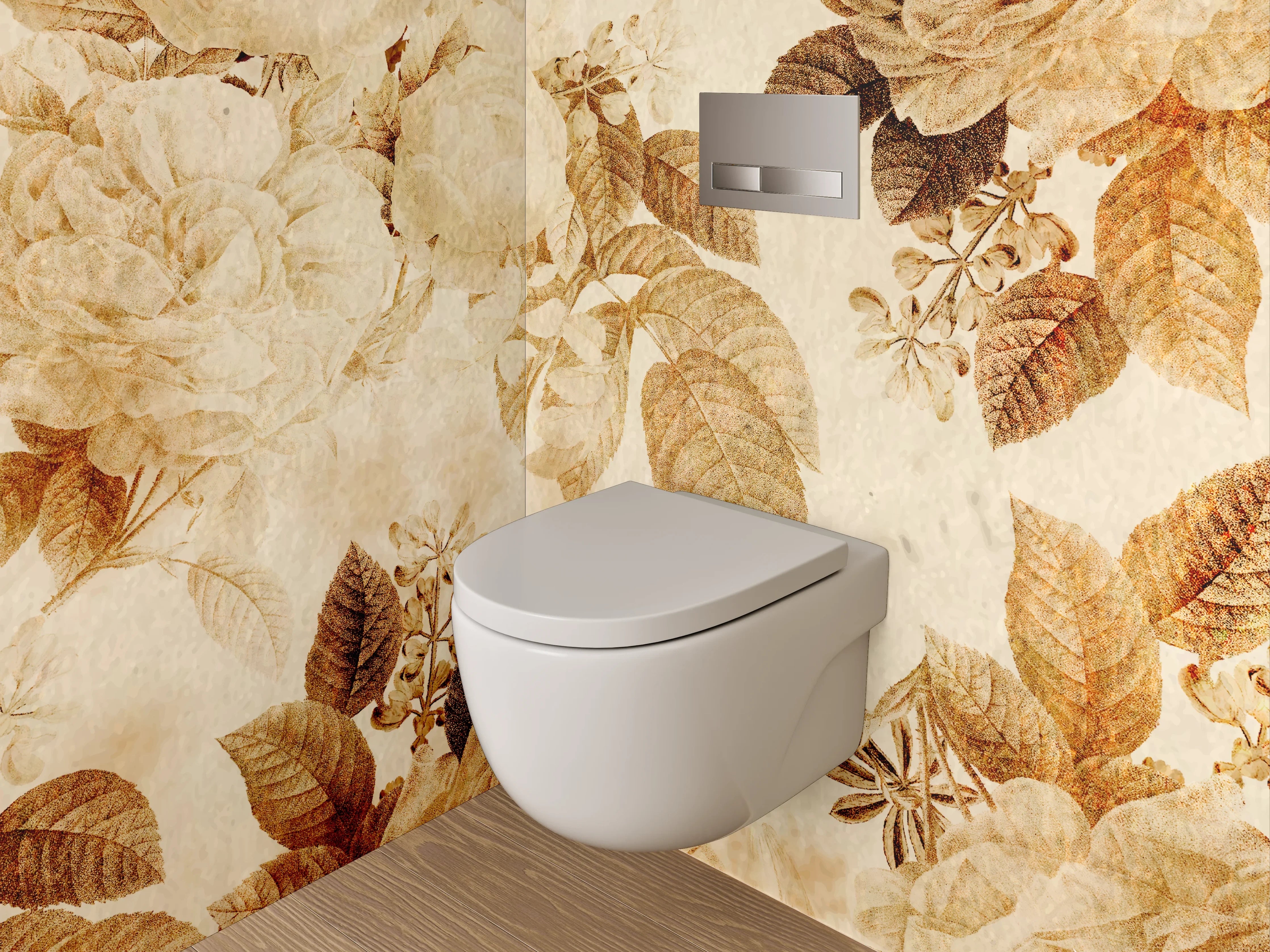 WC-Rückwand - Elegantes florales Design in warmen Beige- und Brauntönen