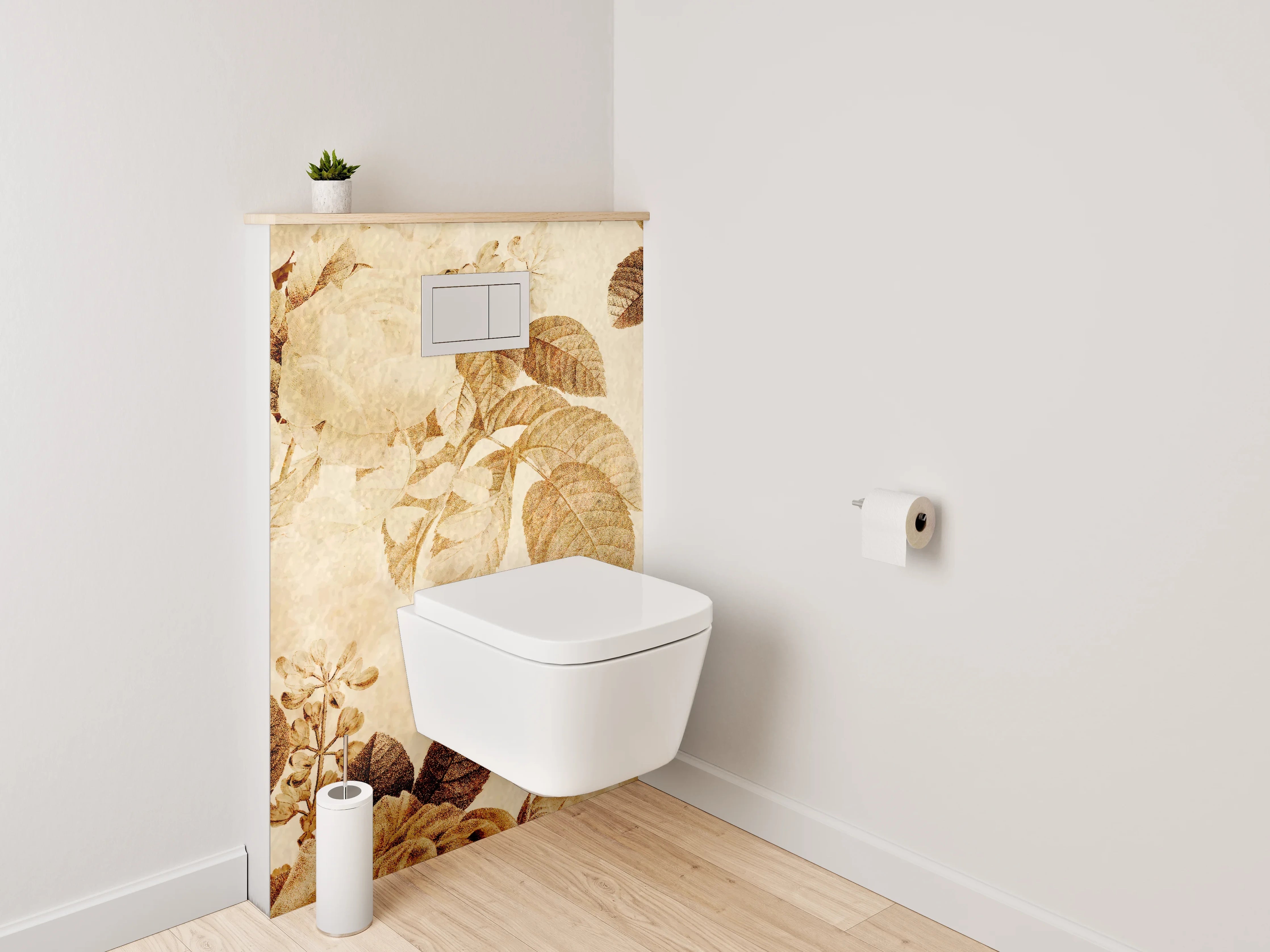 WC-Rückwand - Elegantes florales Design in warmen Beige- und Brauntönen