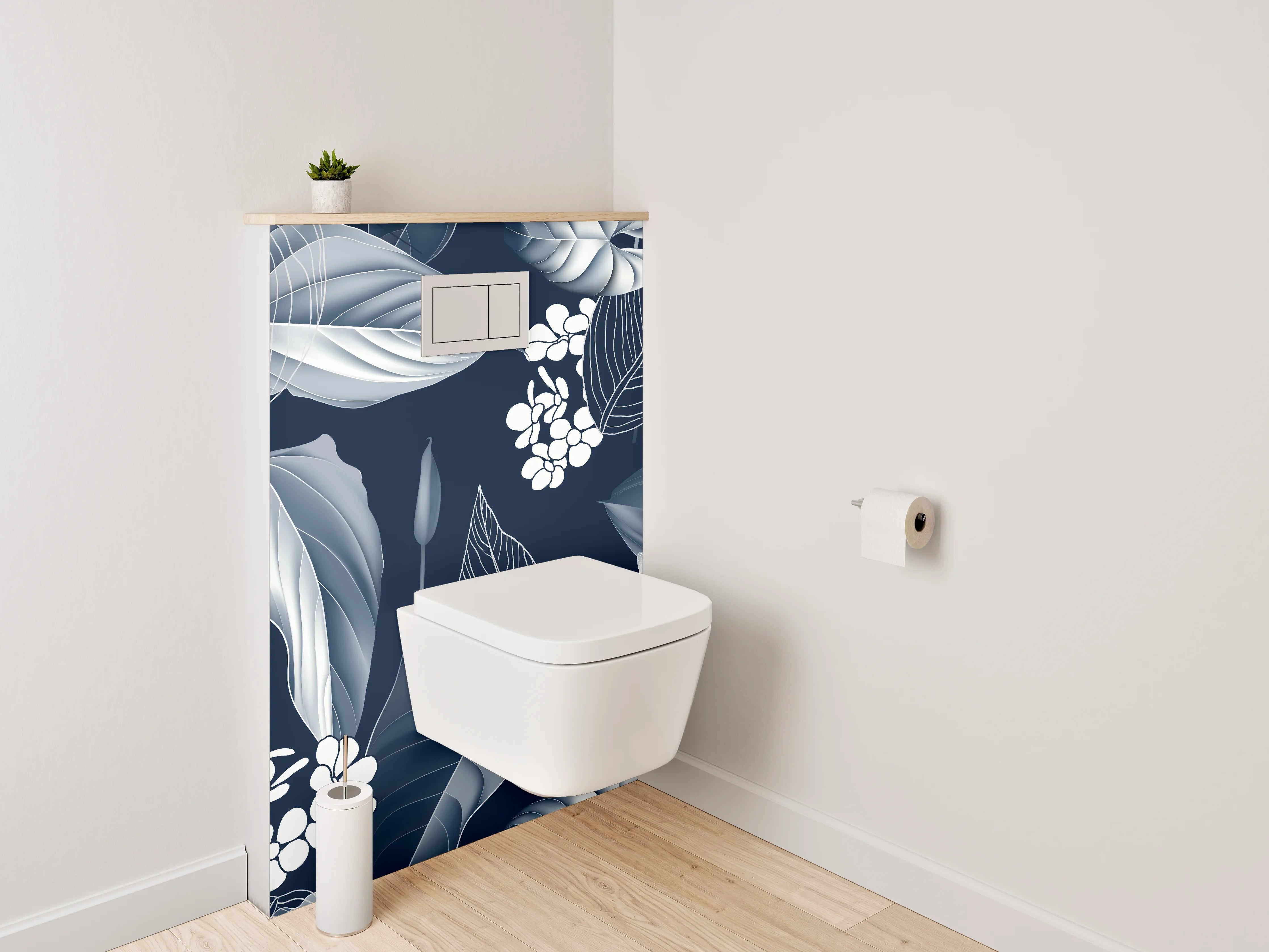 WC-Rückwand - Elegantes florales Lineart-Muster Schwarz-Weiß