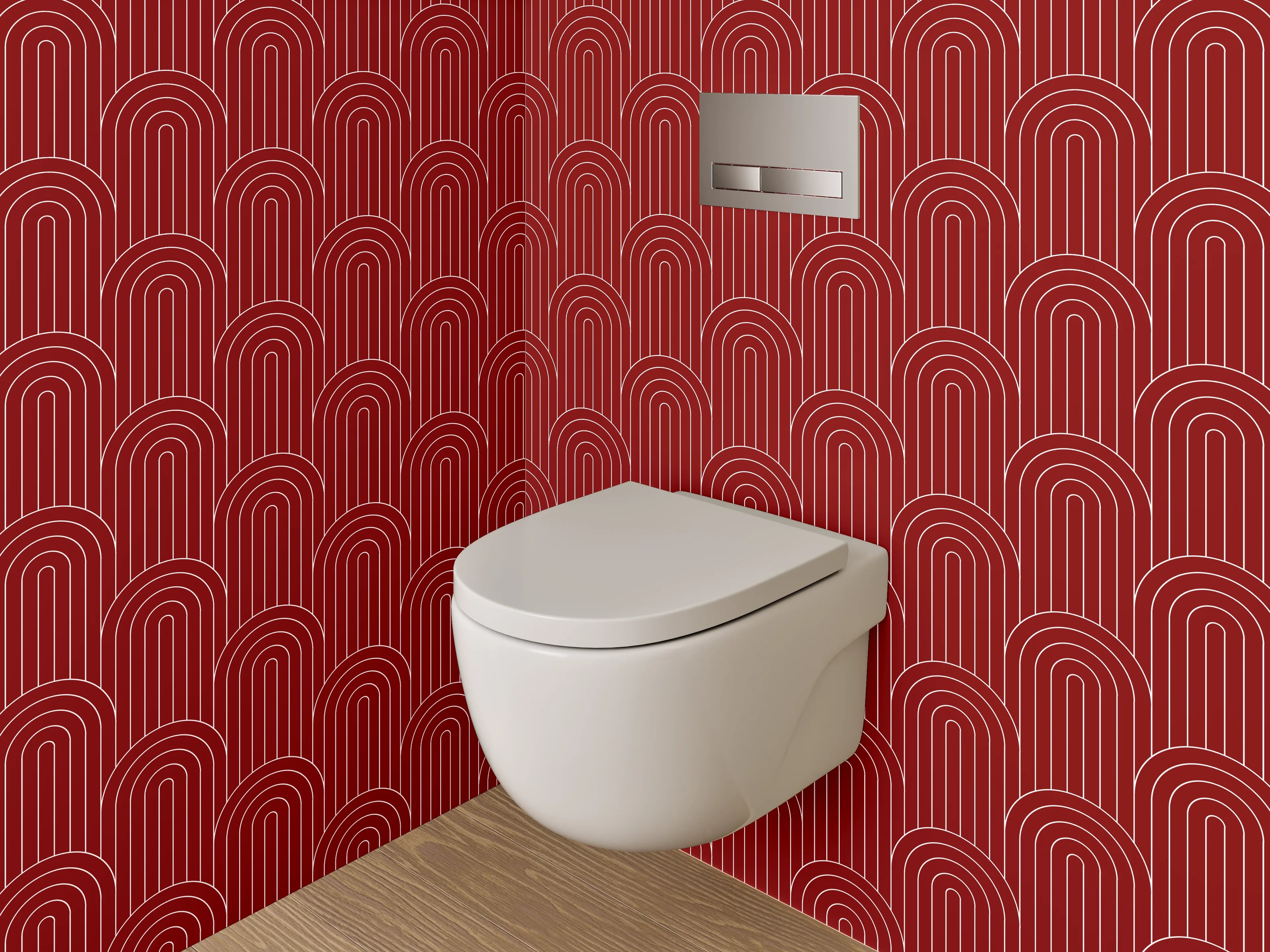 WC-Rückwand - Elegantes rotes Muster mit grafischem Design