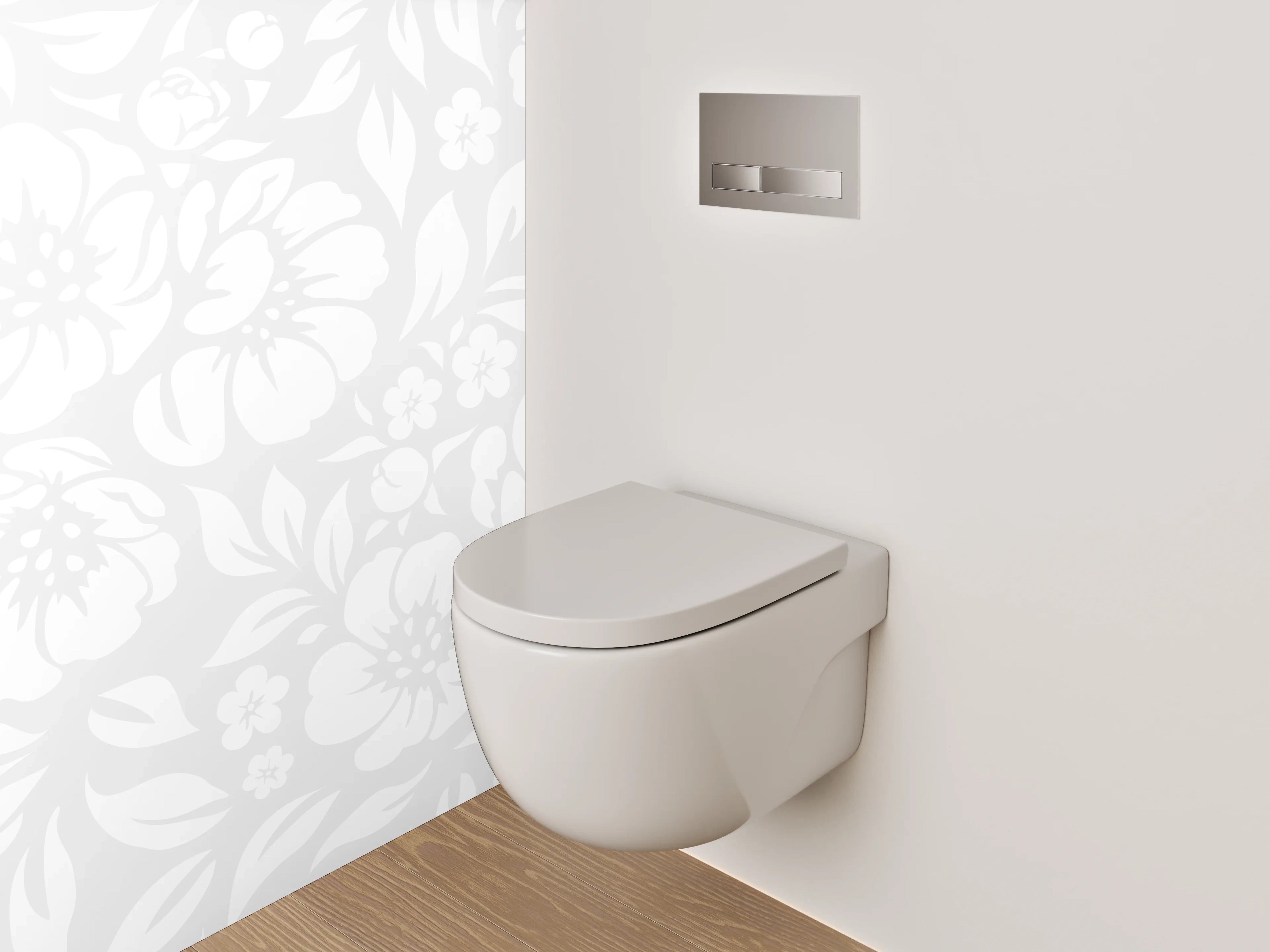 WC-Rückwand - Elegantes weiß-graues Blumenmuster Dekor