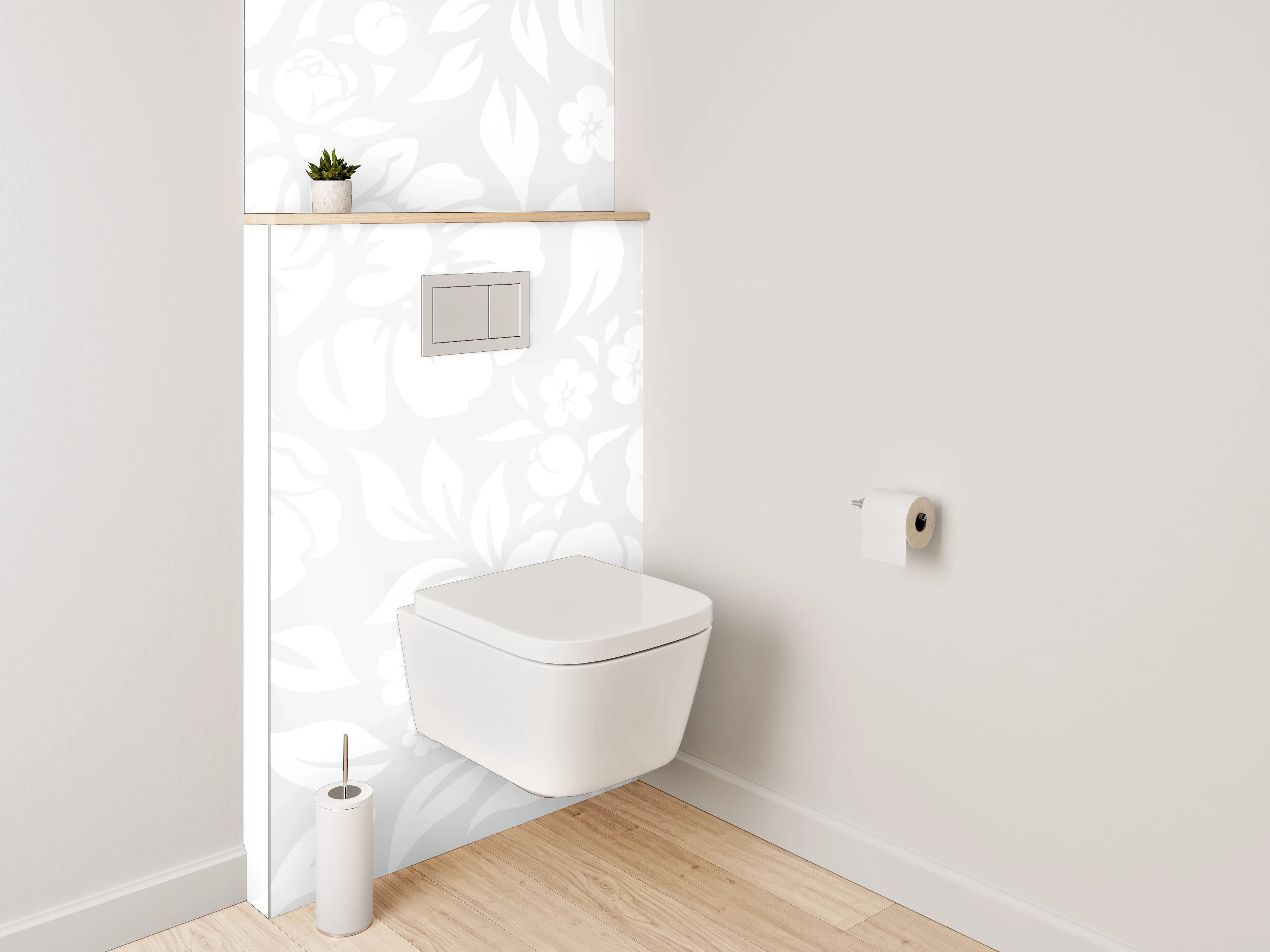 WC-Rückwand - Elegantes weiß-graues Blumenmuster Dekor