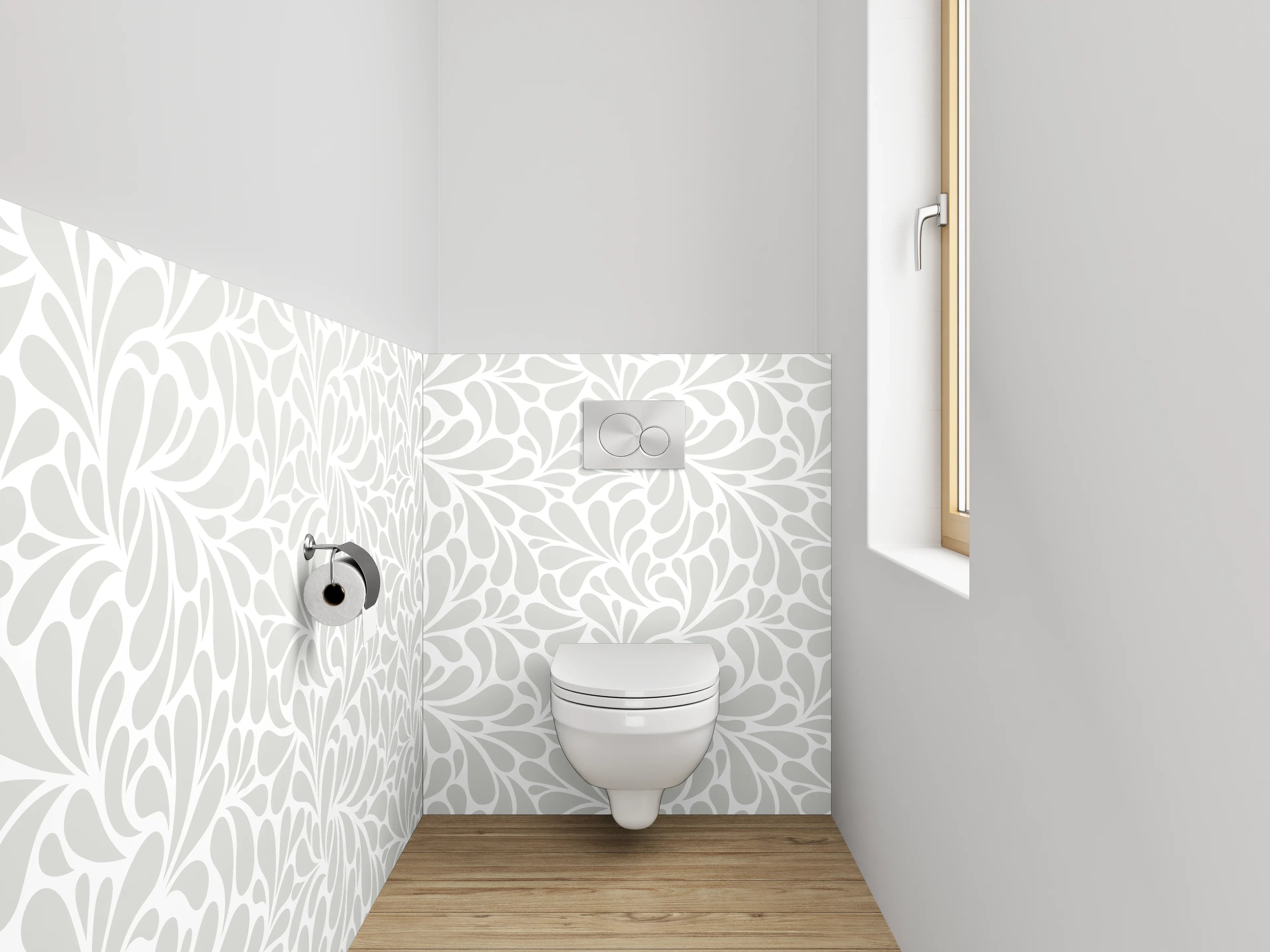 WC-Rückwand - Elegantes weiß-graues Ornament-Muster