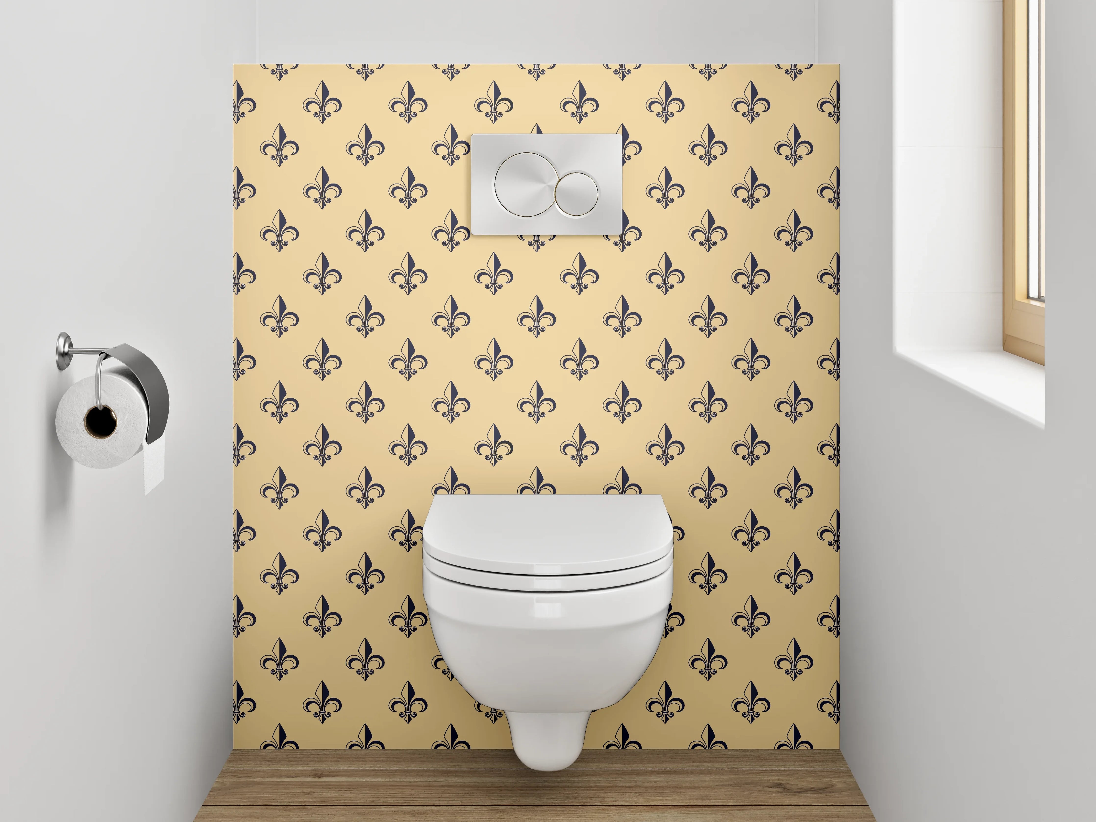 WC-Rückwand - Elegantes, elegisches Muster in Beige und Schwarz