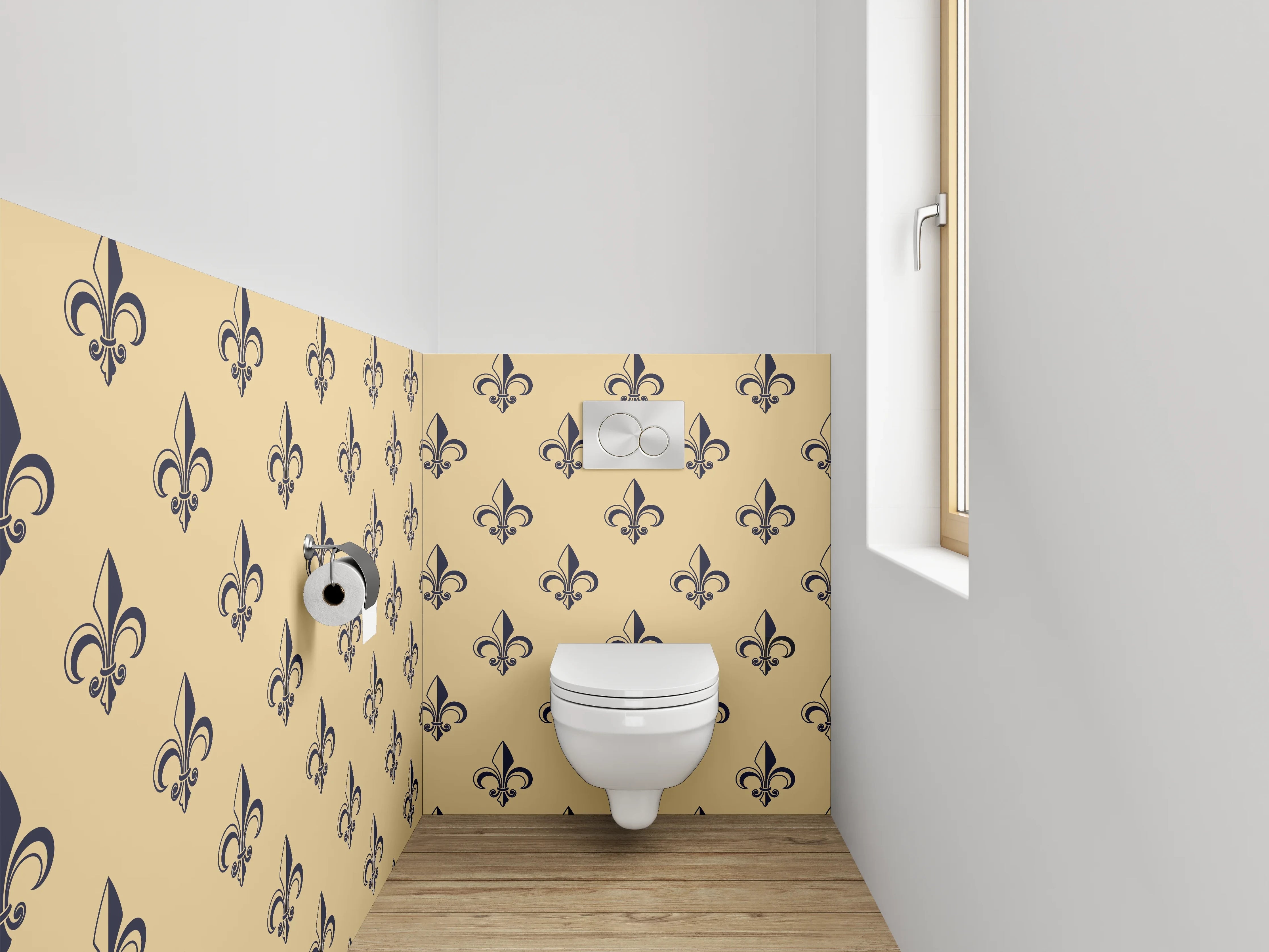 WC-Rückwand - Elegantes, elegisches Muster in Beige und Schwarz