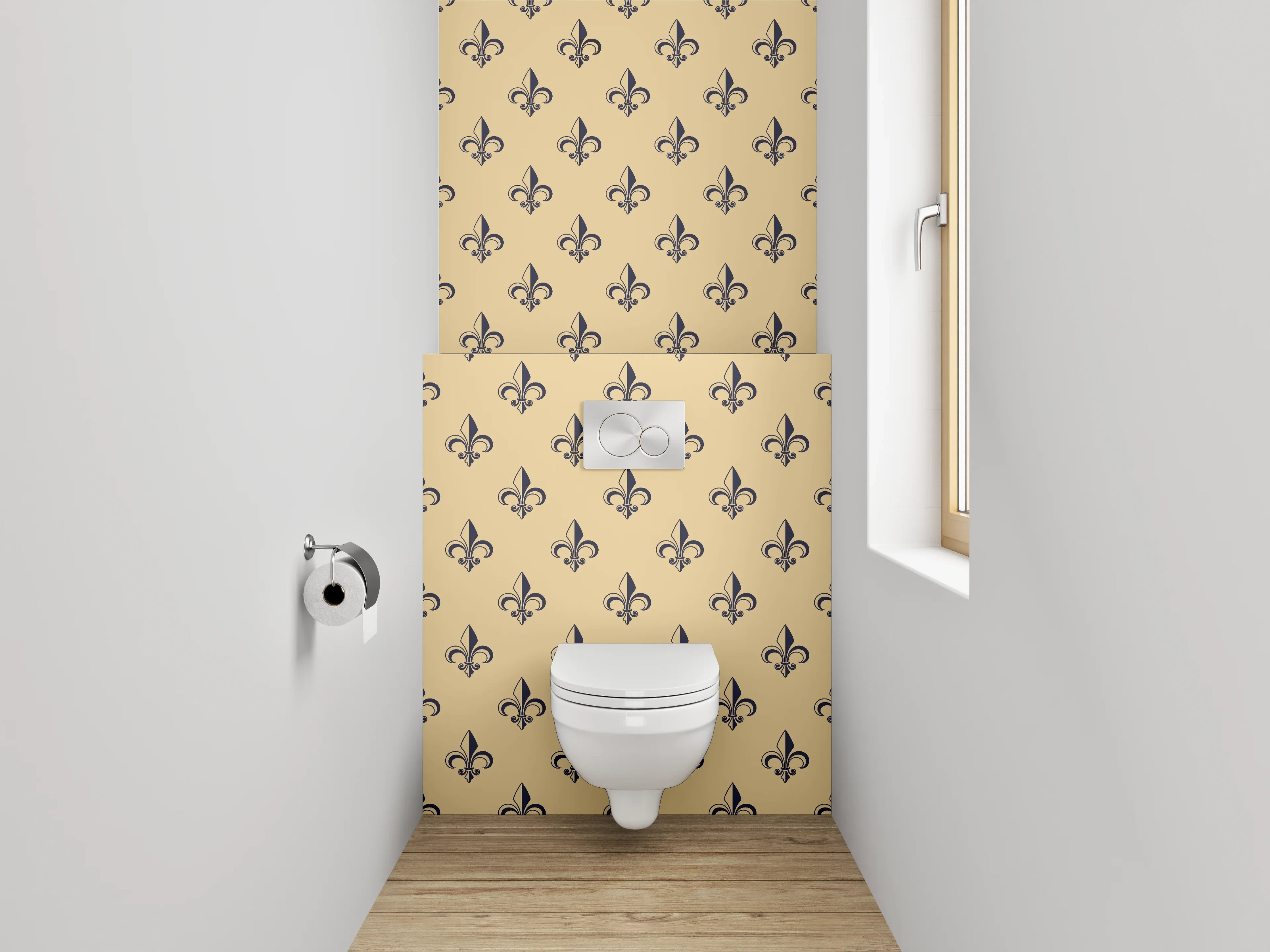 WC-Rückwand - Elegantes, elegisches Muster in Beige und Schwarz