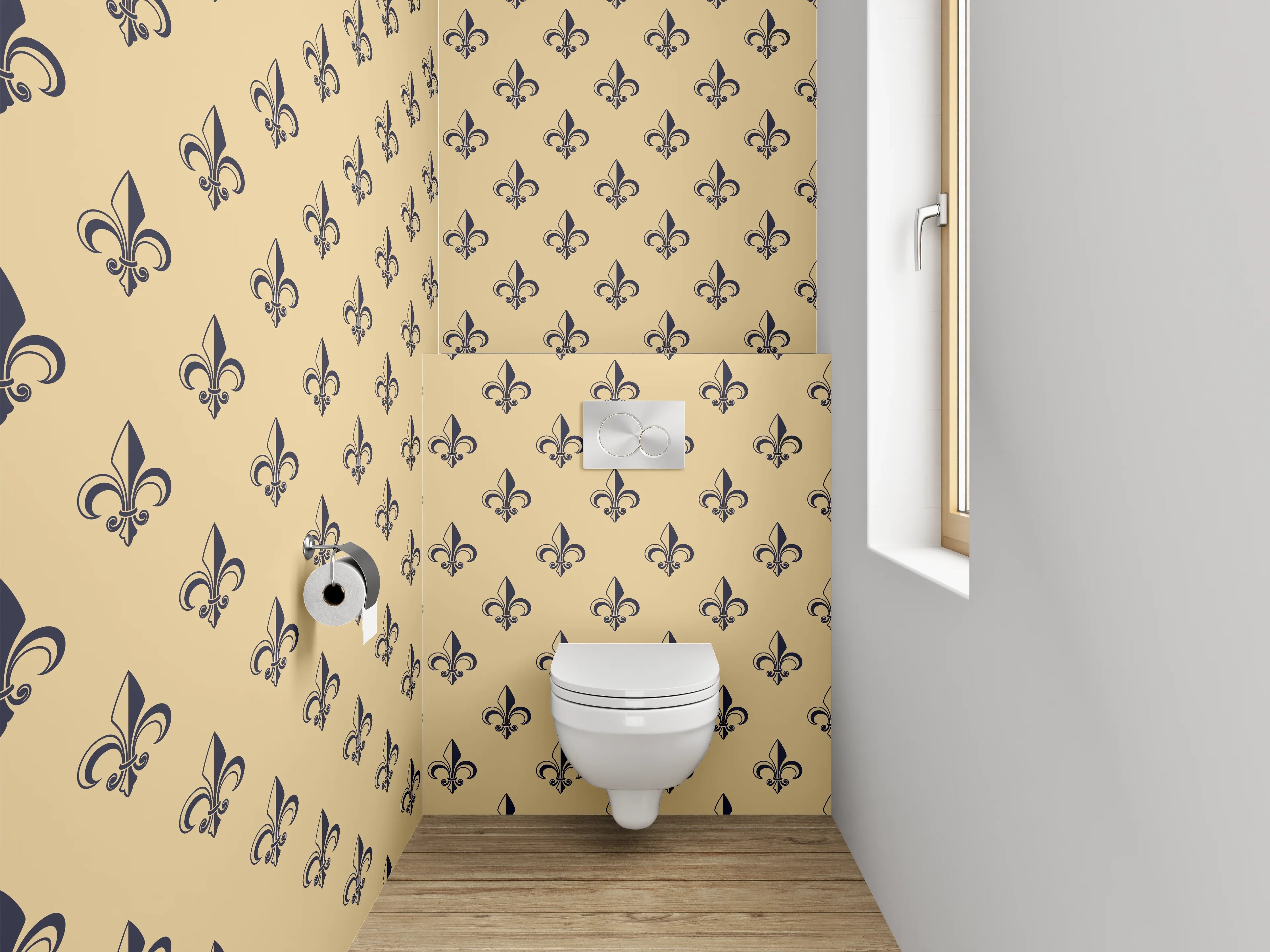 WC-Rückwand - Elegantes, elegisches Muster in Beige und Schwarz